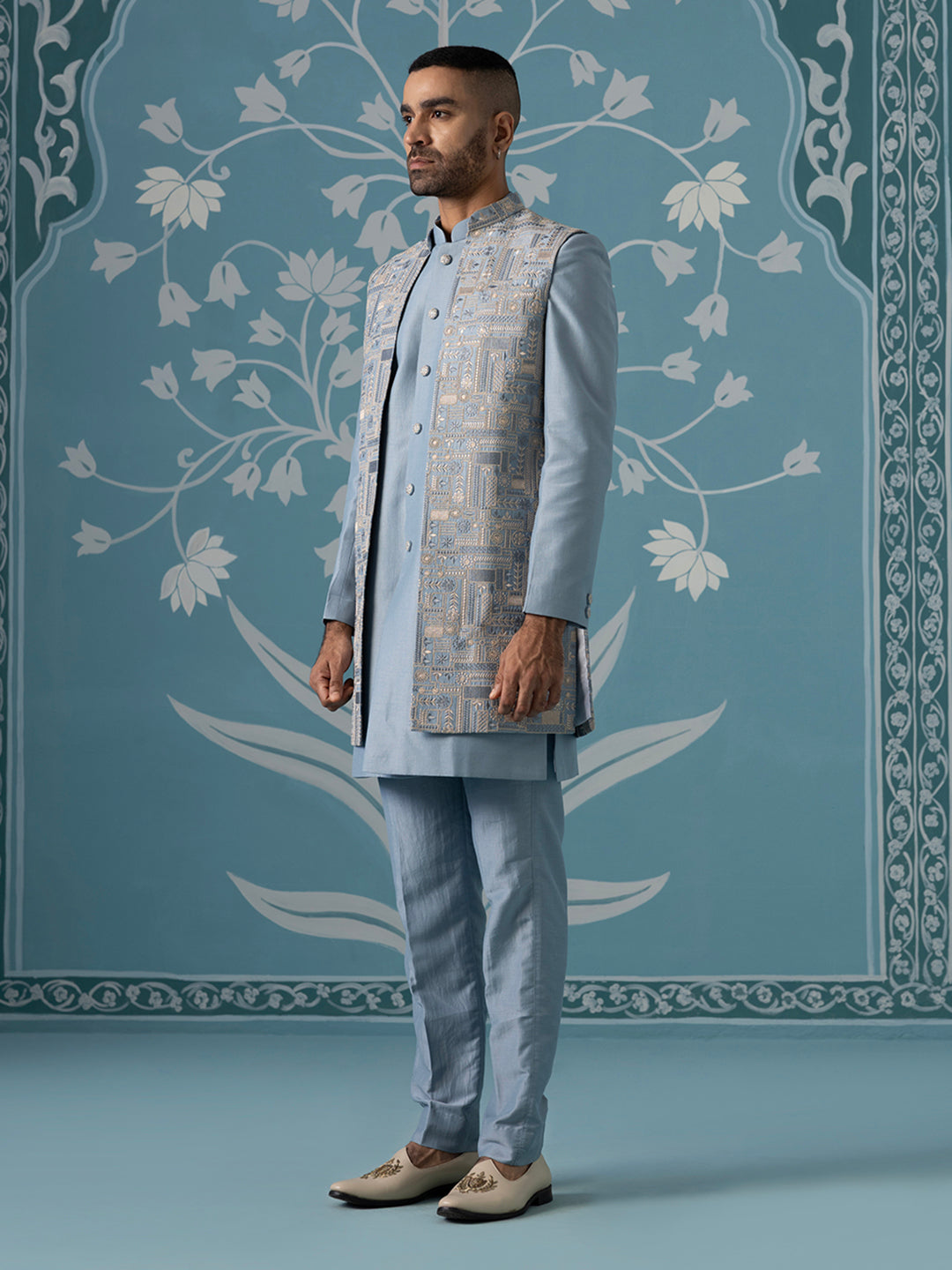 Pastel Blue Embroidered Indo Set