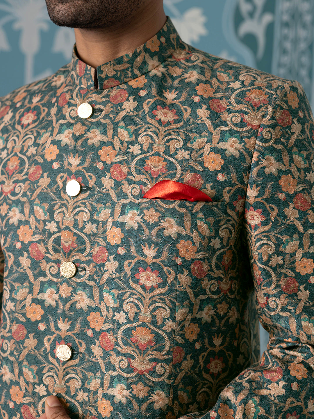 Floral Printed Bandhgala Set