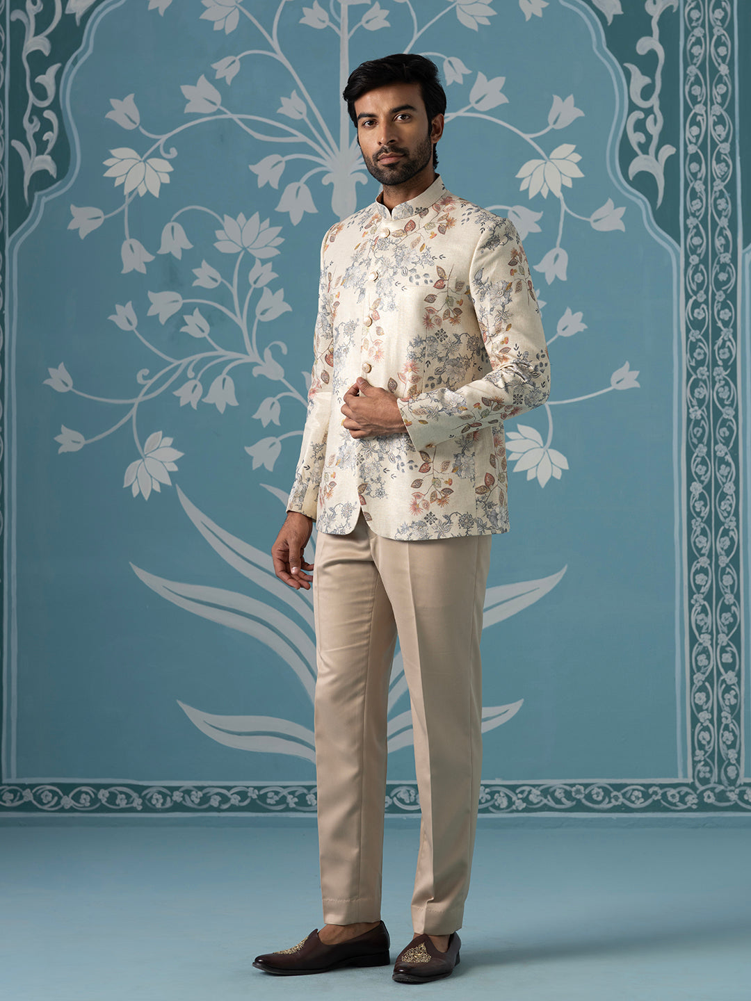 Digital Printed Bandhgala with Machine Touch-Up