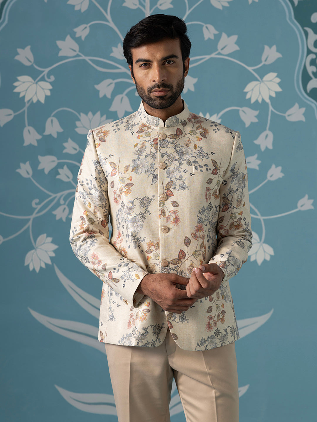 Digital Printed Bandhgala with Machine Touch-Up