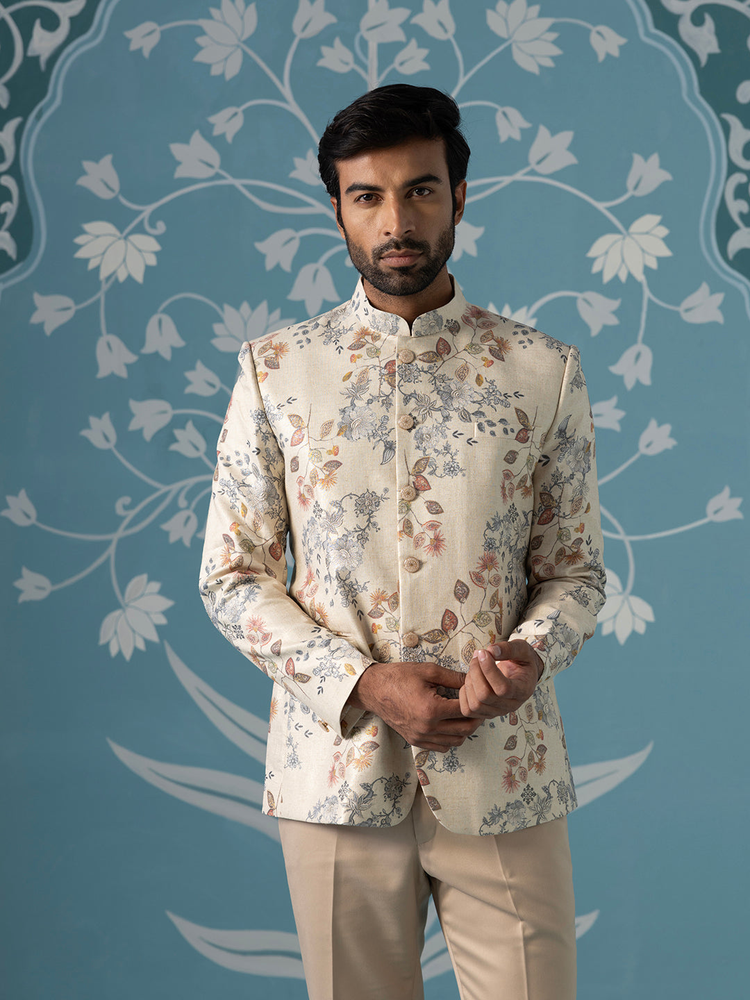 Digital Printed Bandhgala with Machine Touch-Up