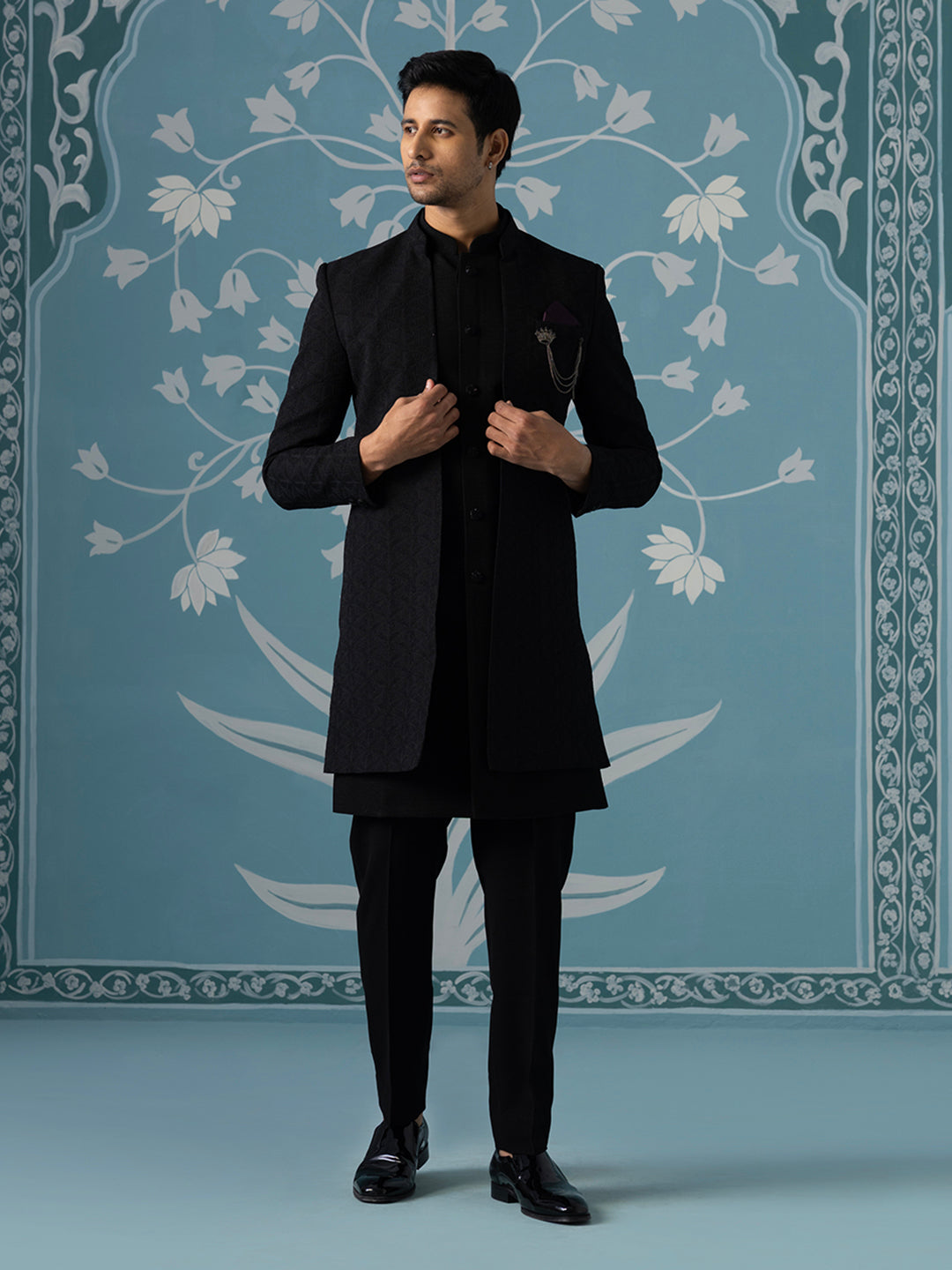 Black Front-Open Indo Kurta Set