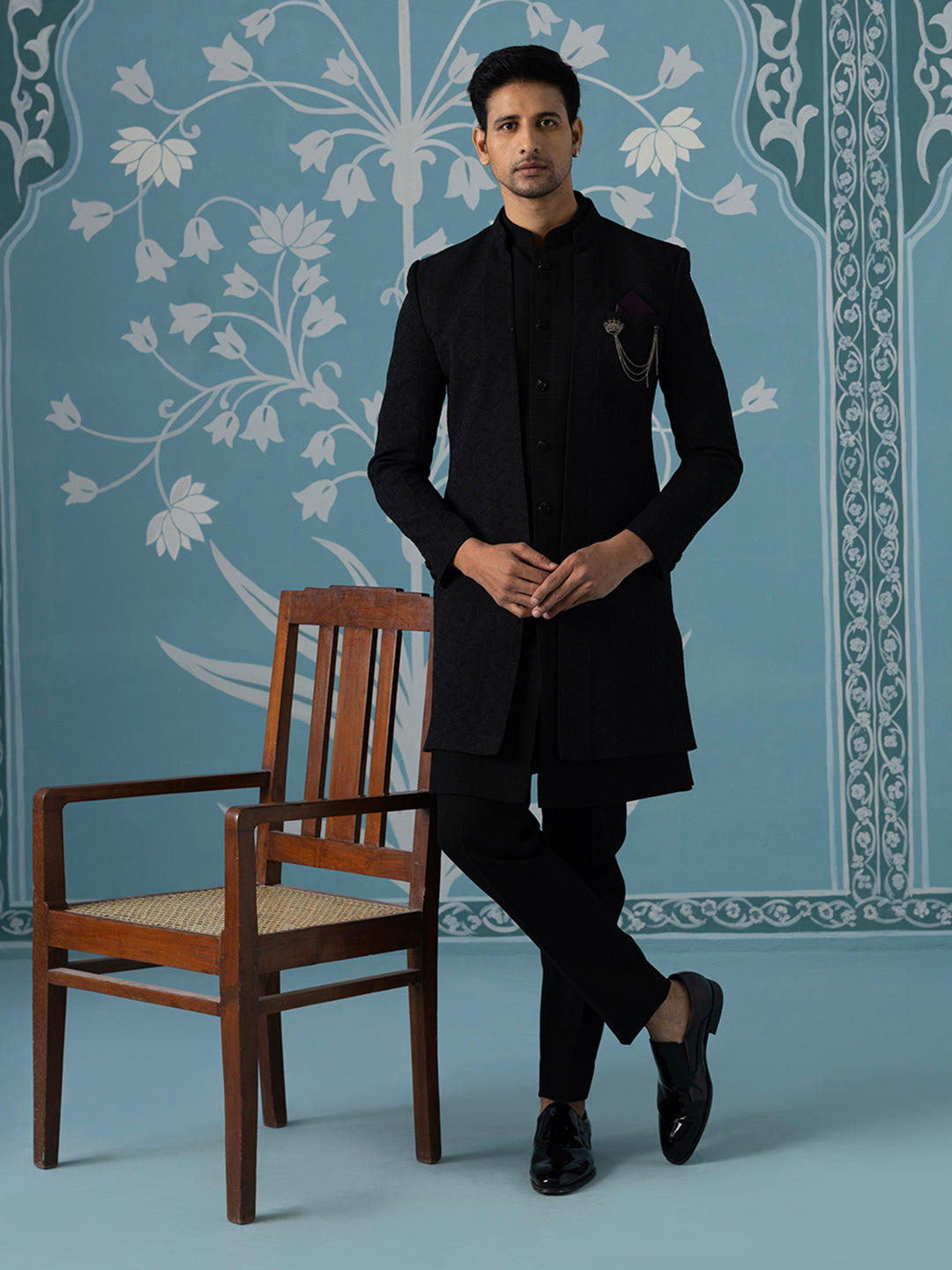 Black Front-Open Indo Kurta Set