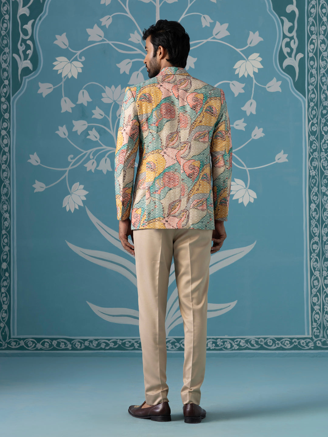 Designer Patch-Print Blazer Set in Vibrant Multi Colours