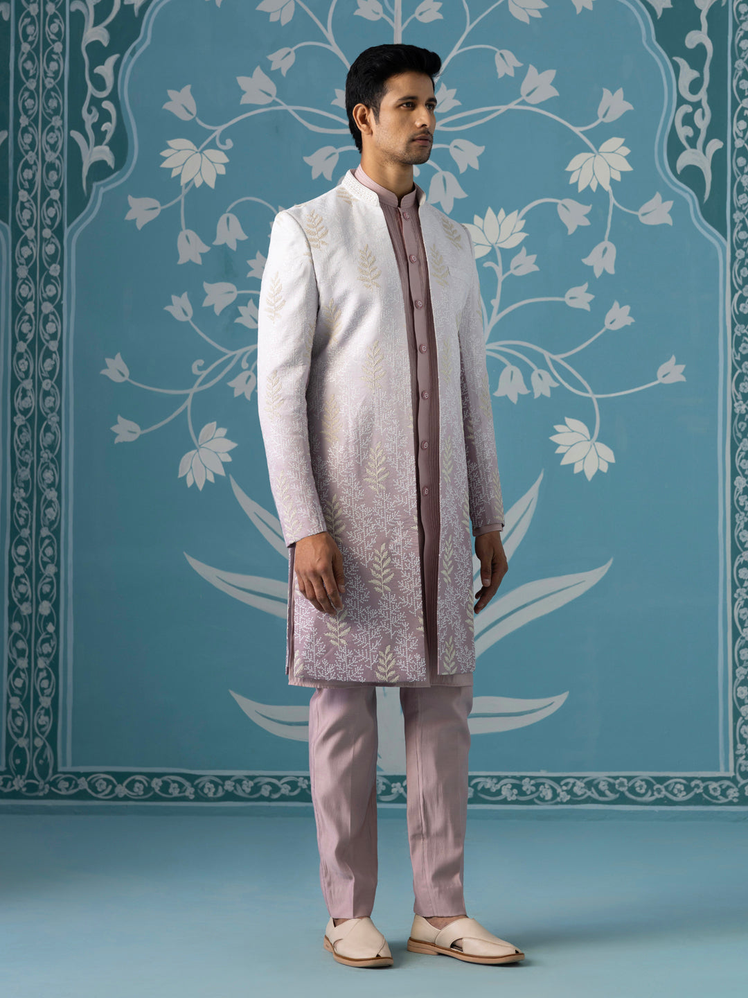 Open Indo Set in Autumn Rust Gradient with White Sequin Detailing