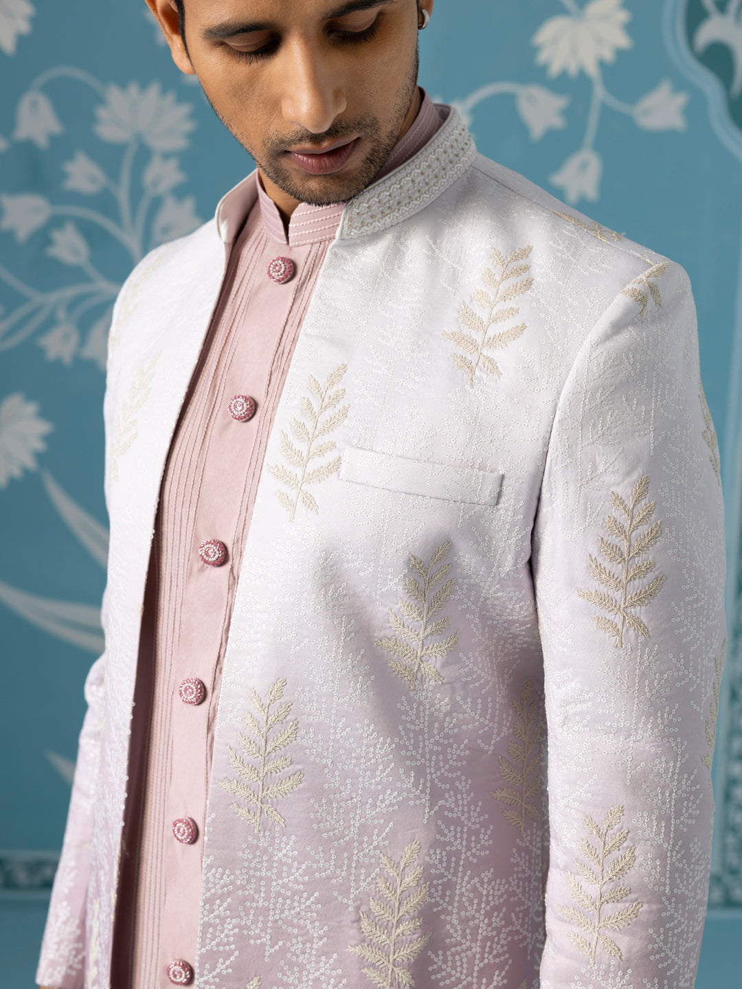 Open Indo Set in Autumn Rust Gradient with White Sequin Detailing