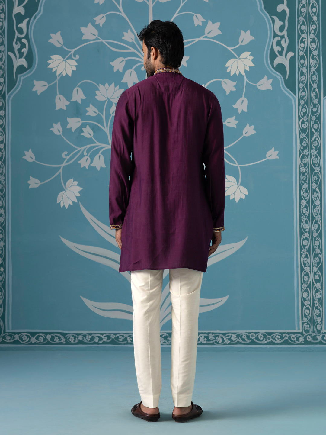 Purple Front-Open Embroidered Indo Set