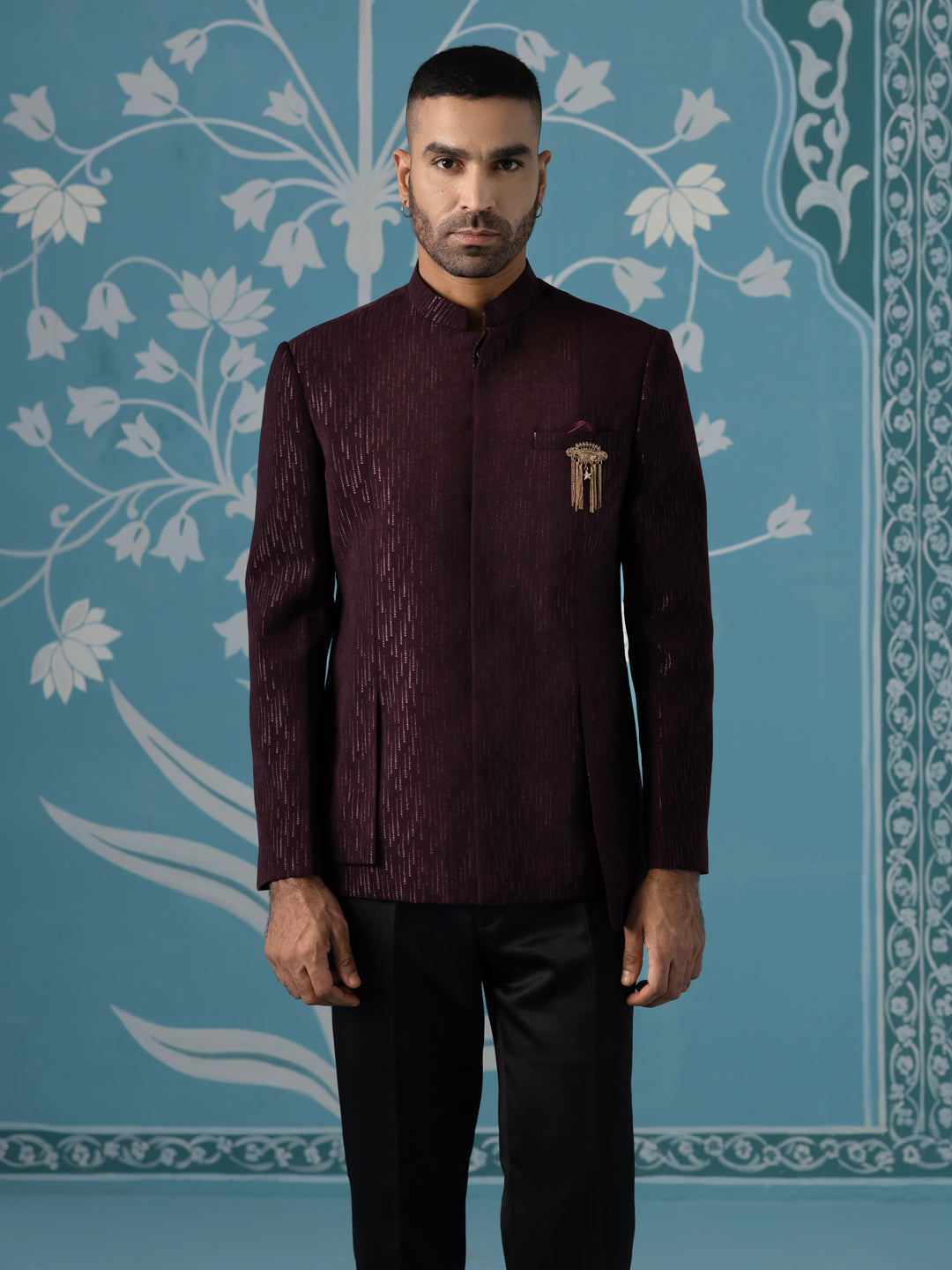 Elegant Self-Textured Geometric Bandhgala Set