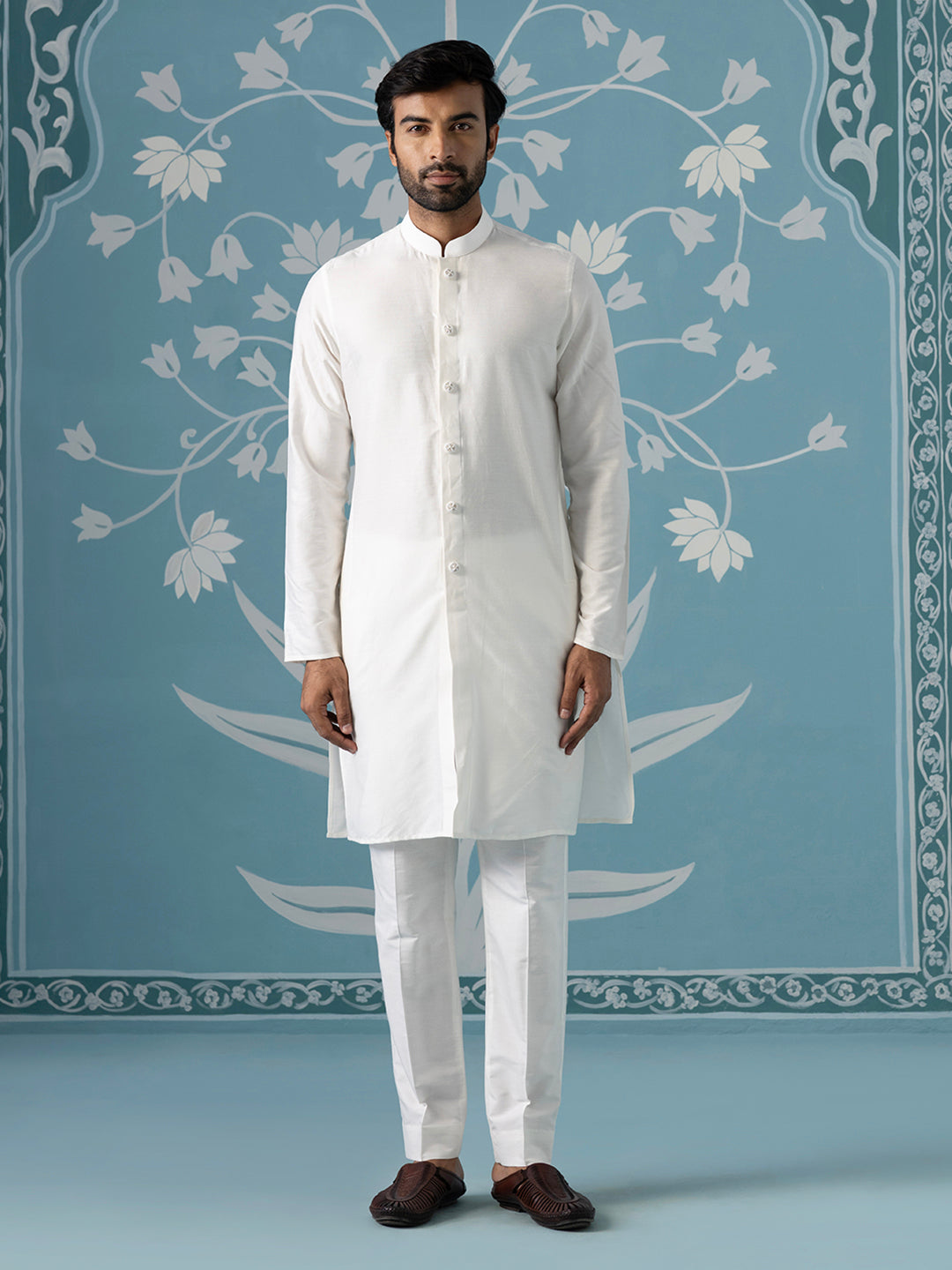 Lilac Floral Embroidered Long Jacket Set