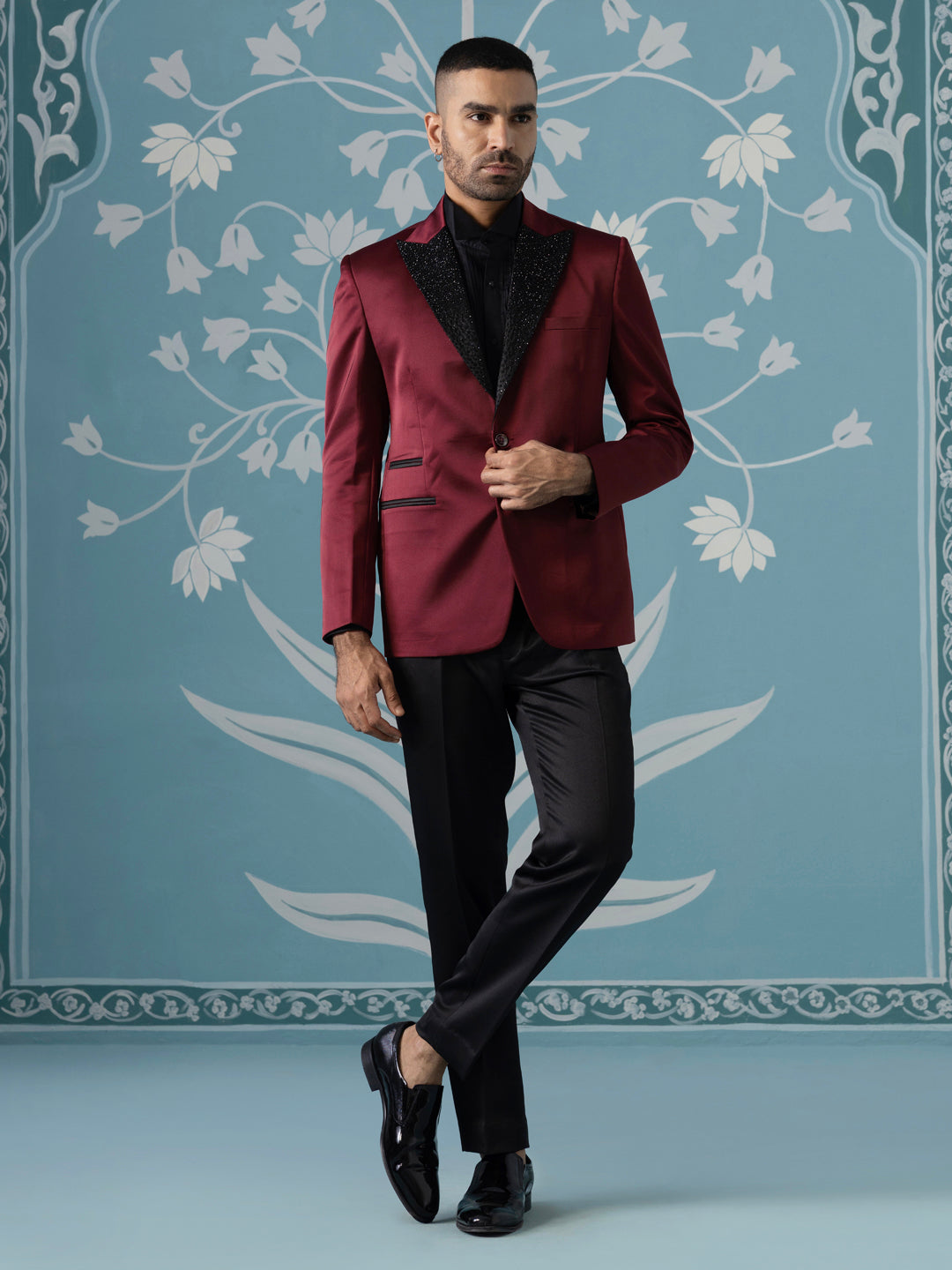 Maroon Embroidered Luxury Blazer Set