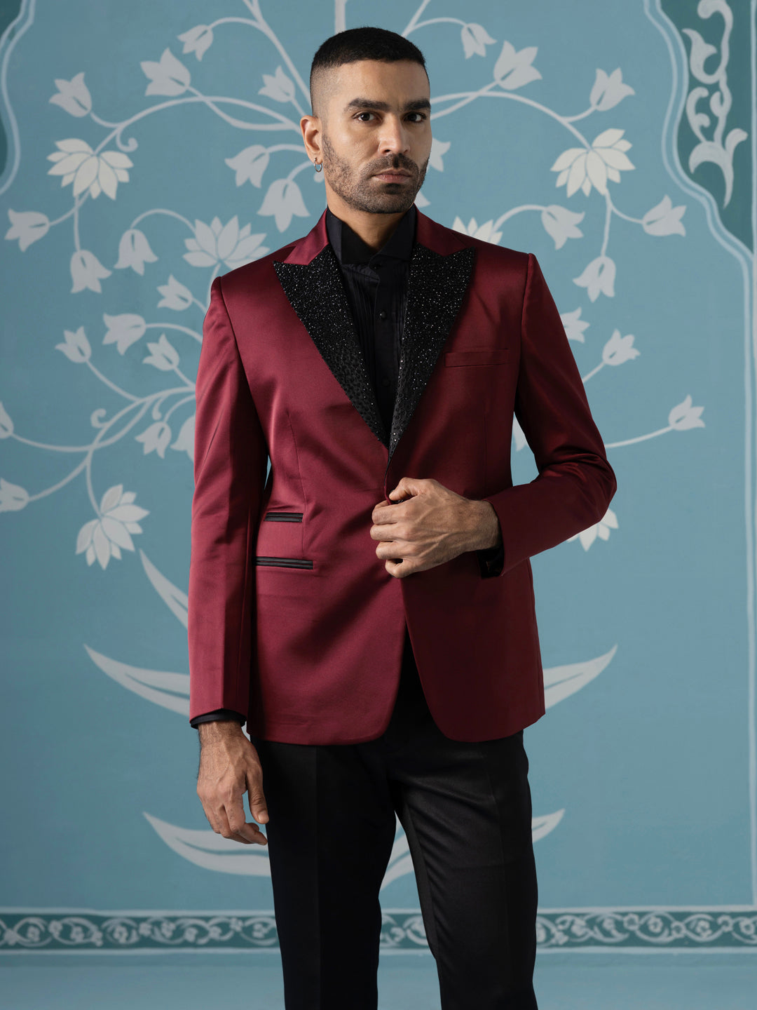Maroon Embroidered Luxury Blazer Set