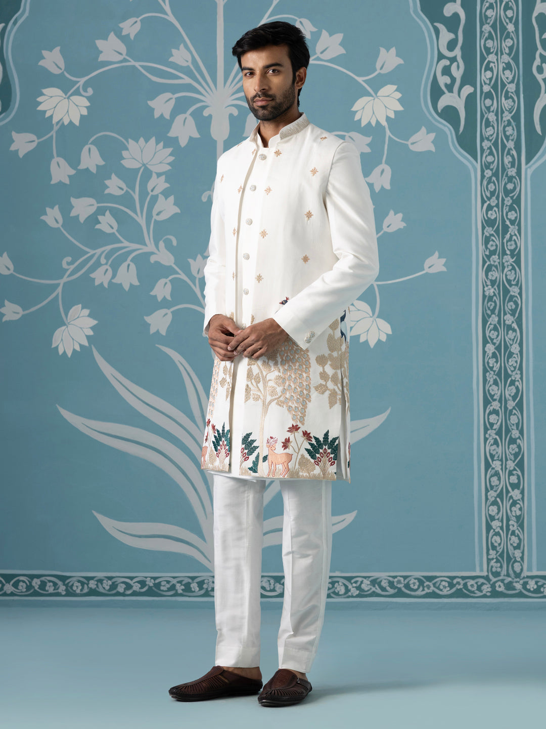 Ivory Long Embroidered Bundi with Kurta Set
