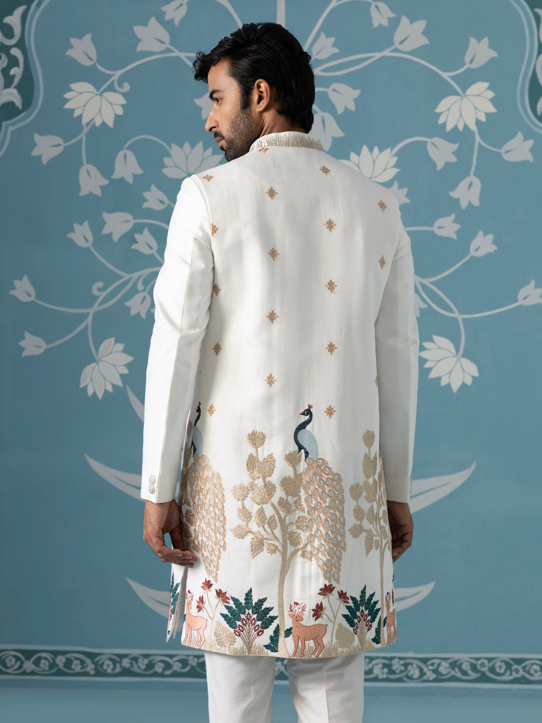 Ivory Long Embroidered Bundi with Kurta Set