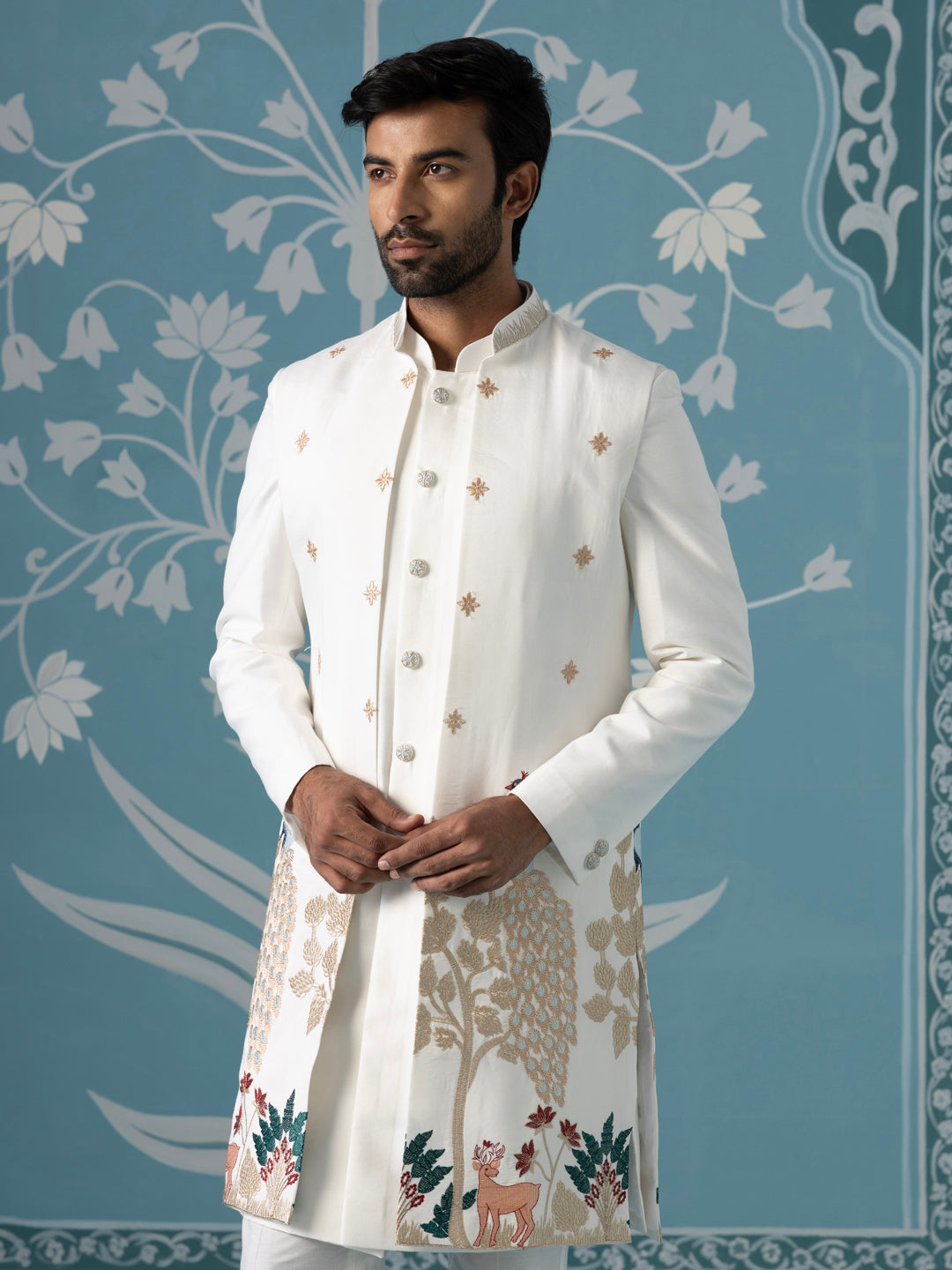 Ivory Long Embroidered Bundi with Kurta Set
