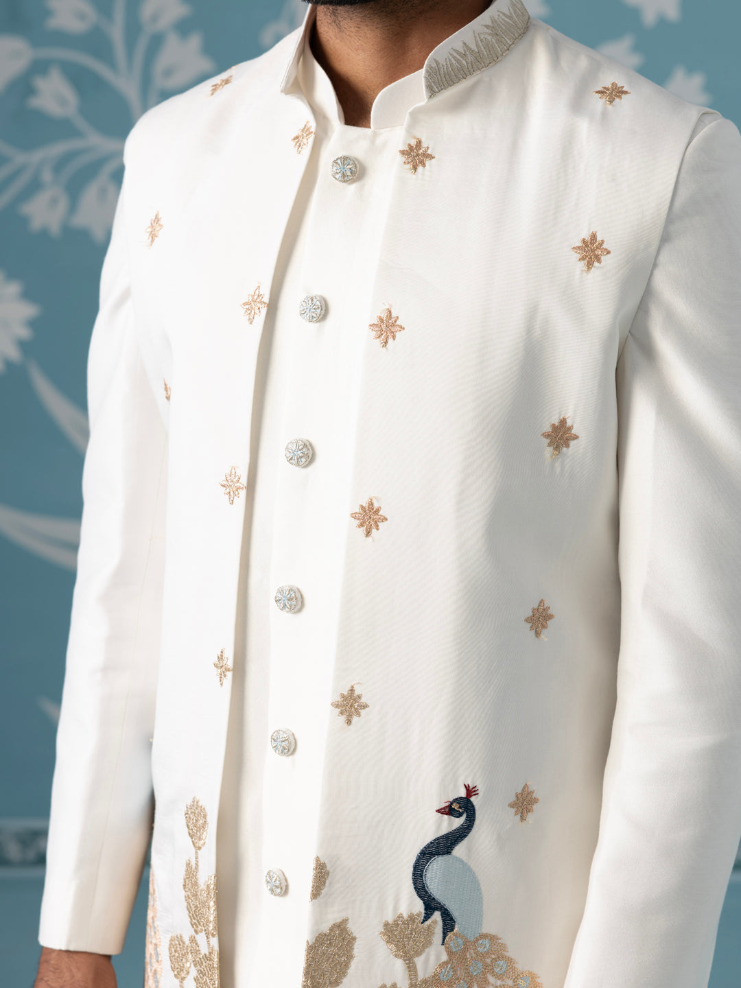 Ivory Long Embroidered Bundi with Kurta Set