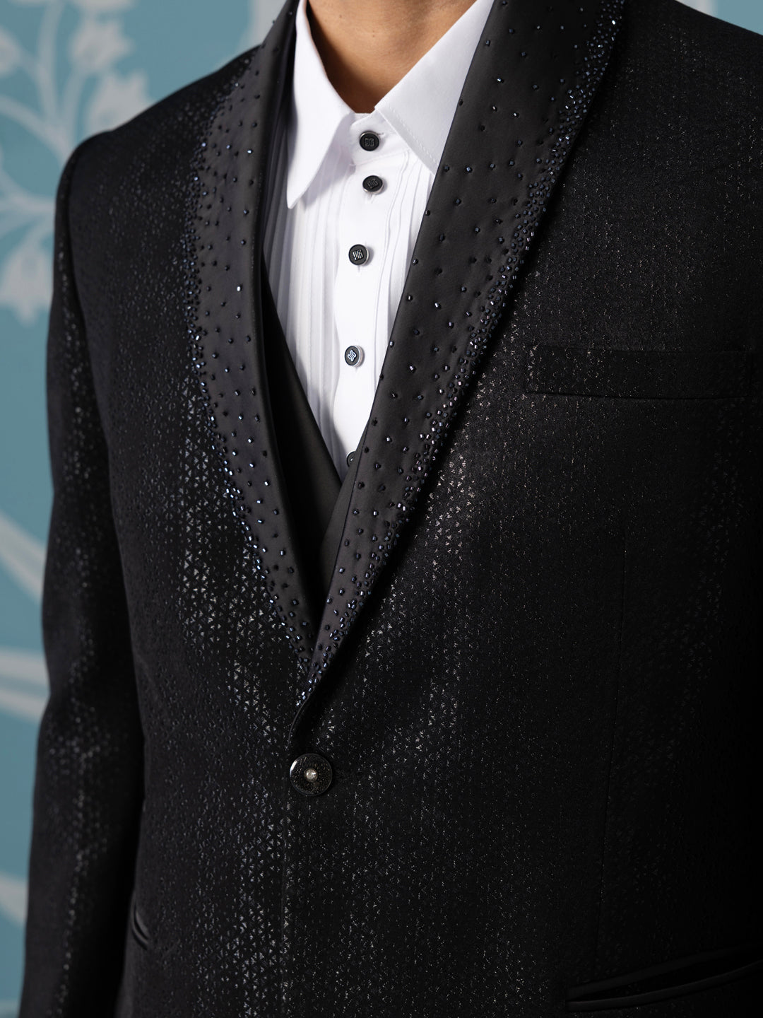Black Self-Textured Tuxedo Set