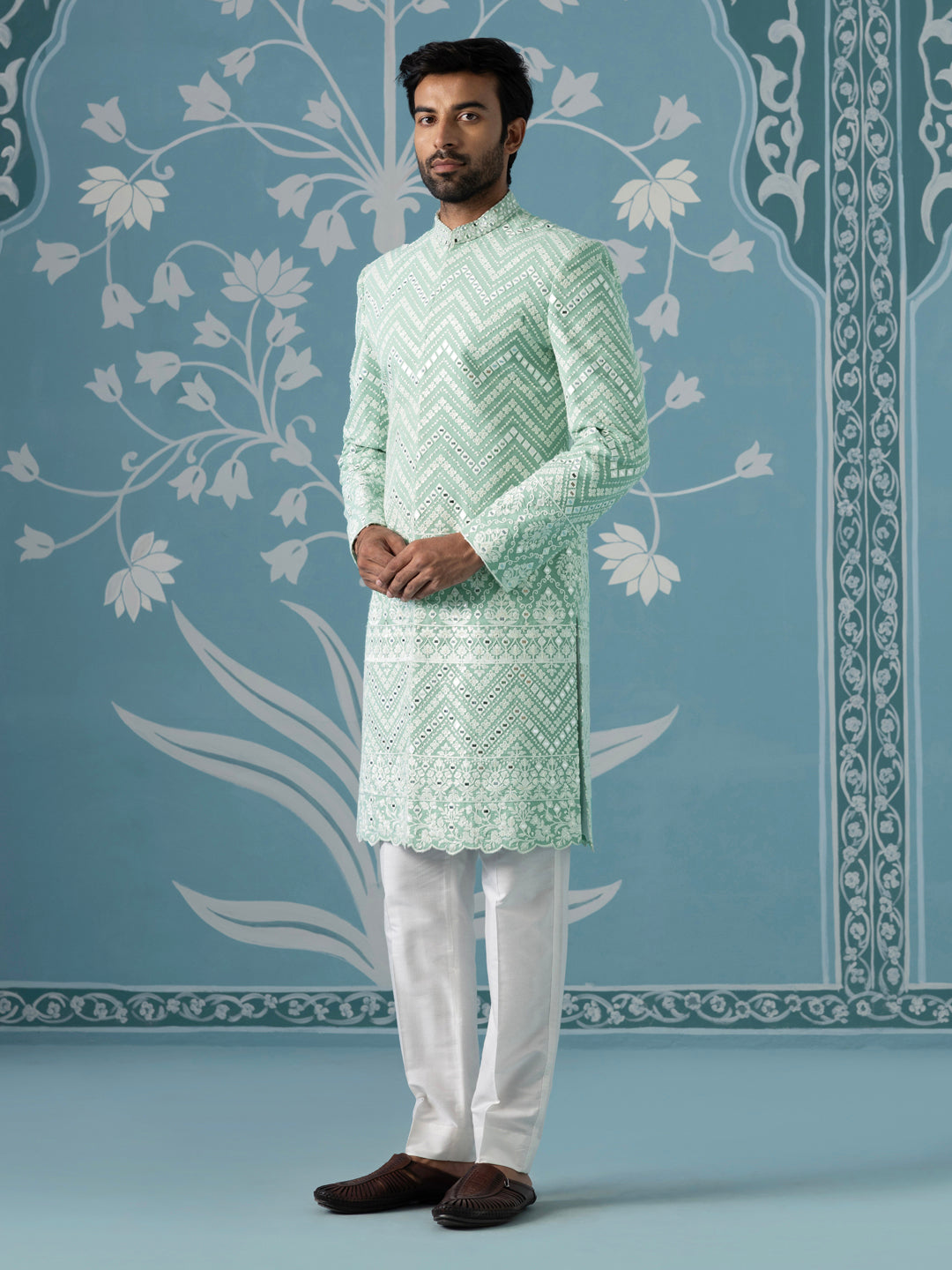 Mint Green Open Indo-Western Set