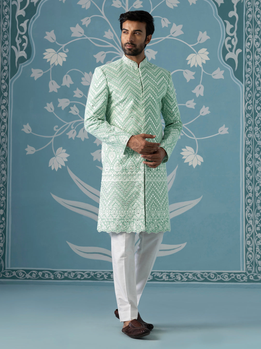 Mint Green Open Indo-Western Set