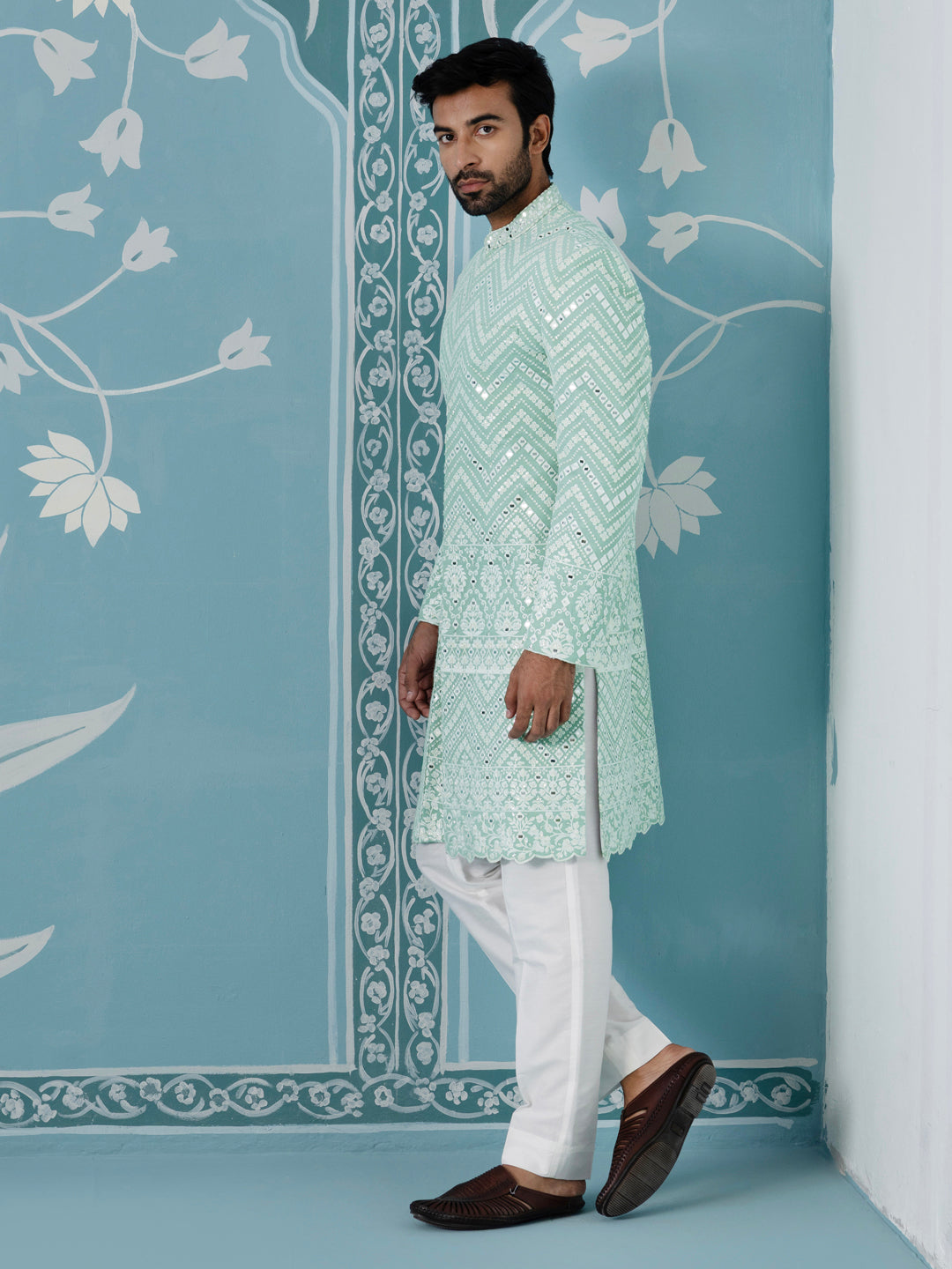 Mint Green Open Indo-Western Set
