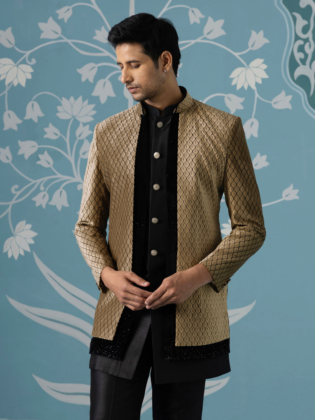 Ivory Brown Open Indo-Western Set