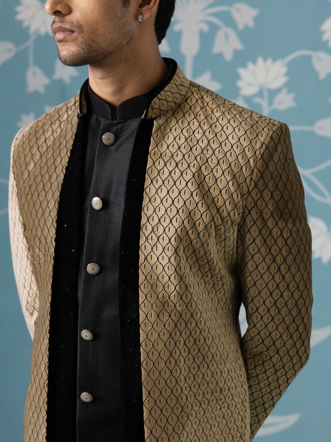 Ivory Brown Open Indo-Western Set