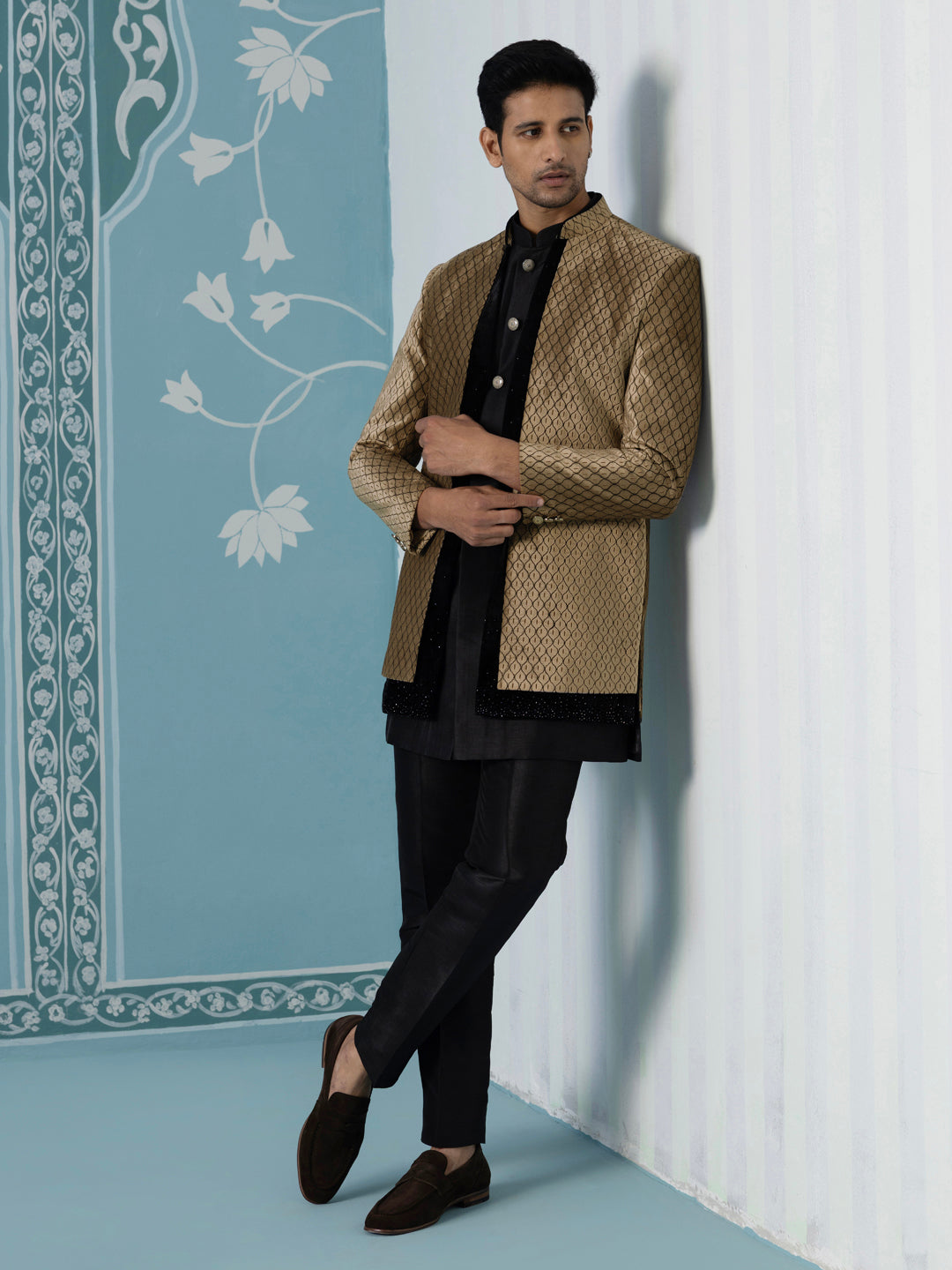 Ivory Brown Open Indo-Western Set