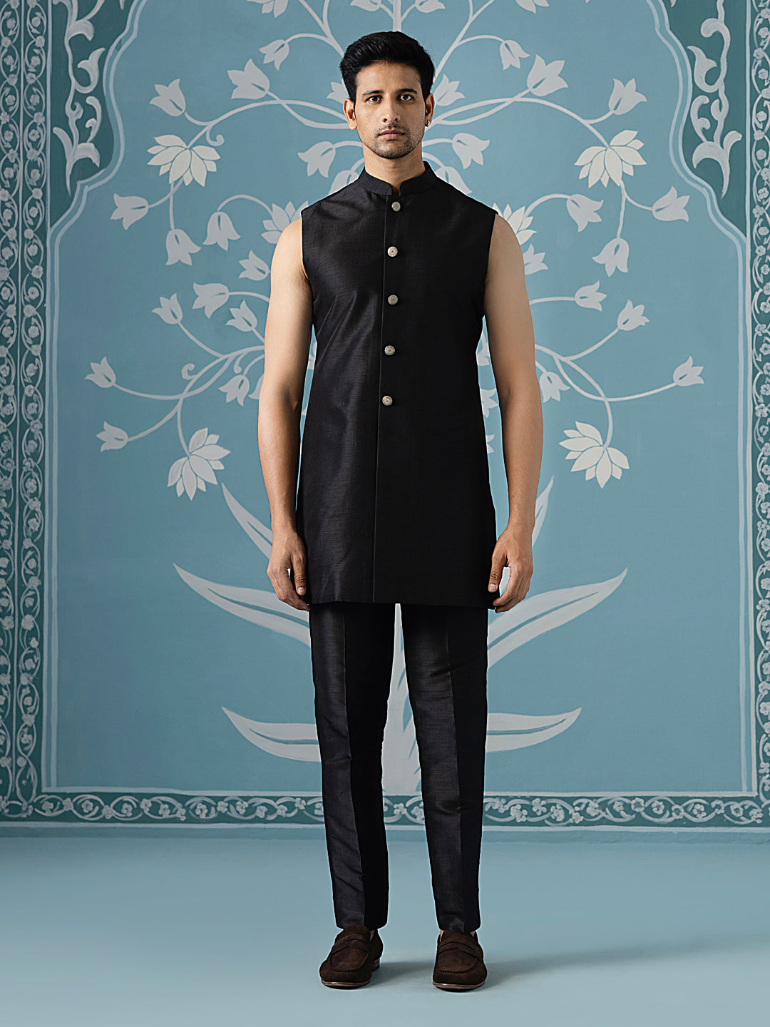 Ivory Brown Open Indo-Western Set