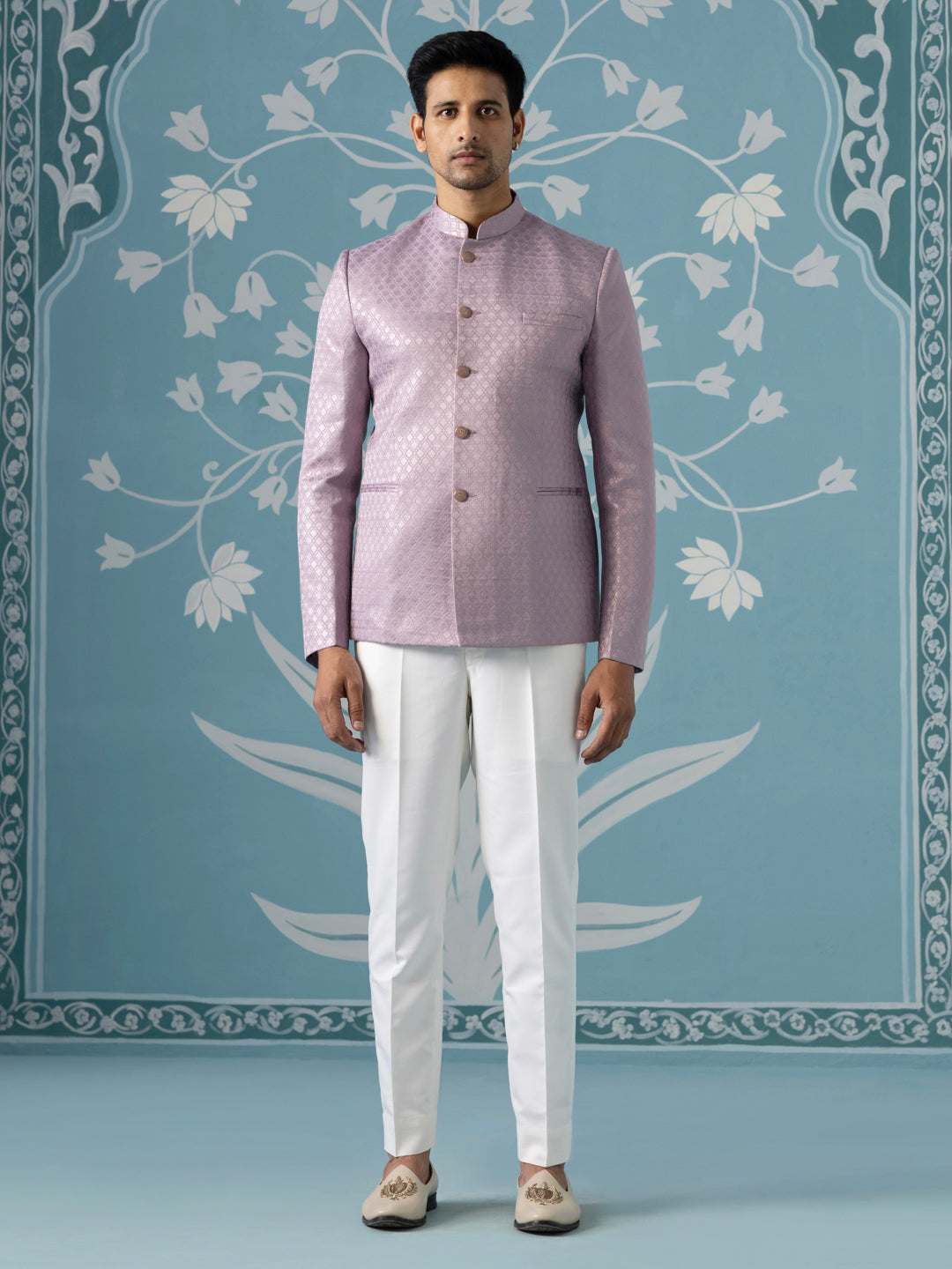 Lavender Textured Bandhgala Suit