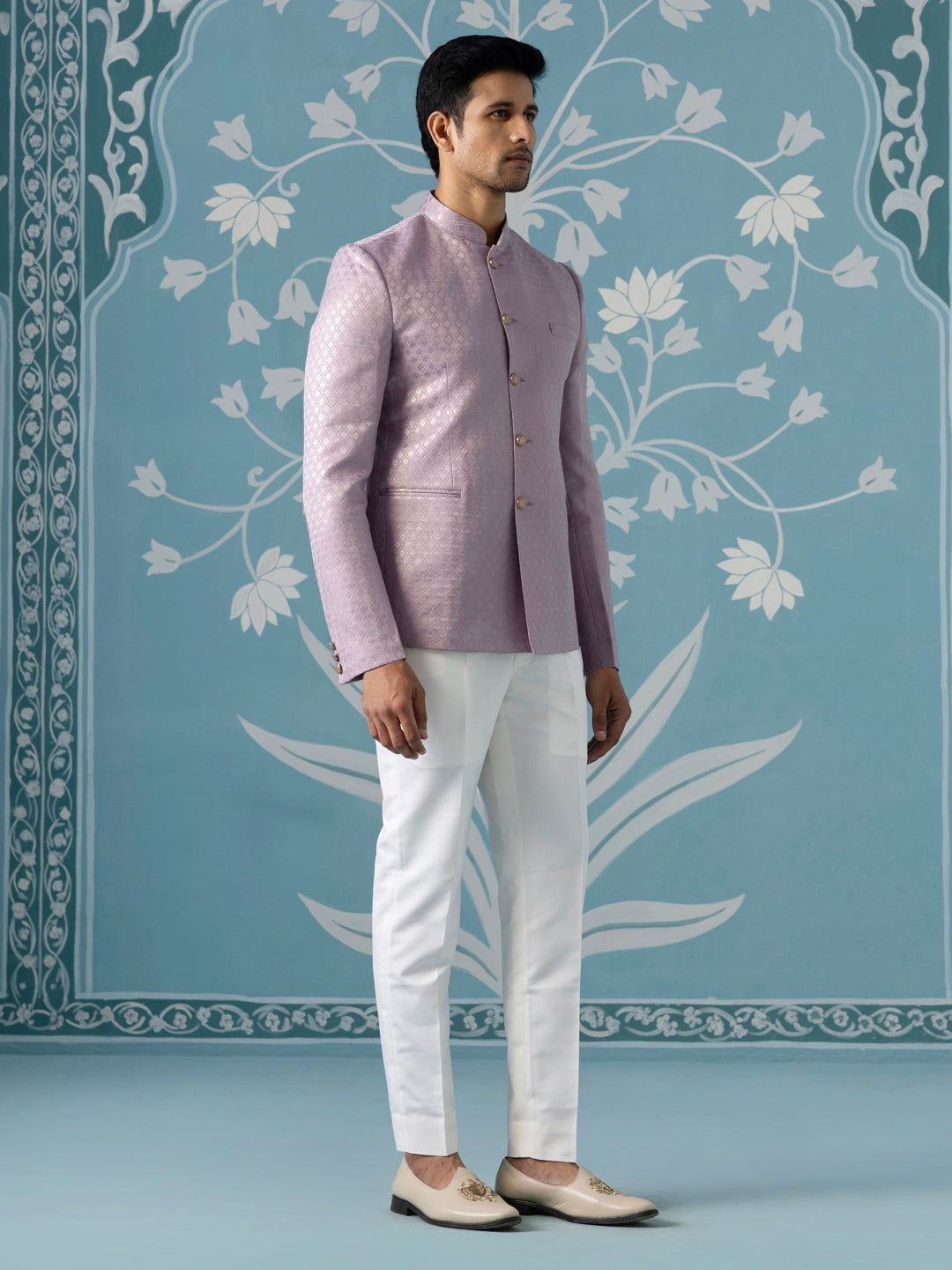 Lavender Textured Bandhgala Suit