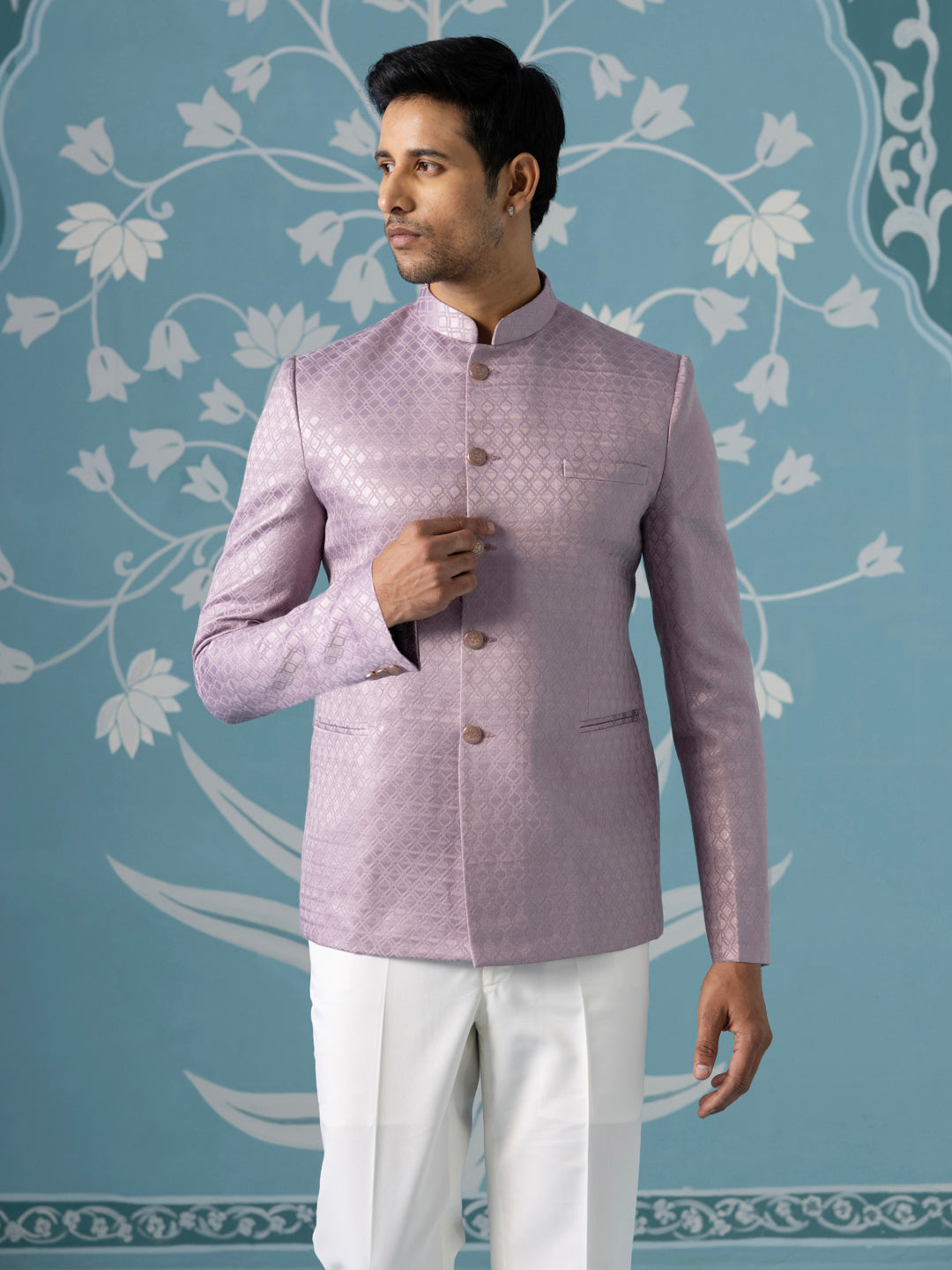 Lavender Textured Bandhgala Suit