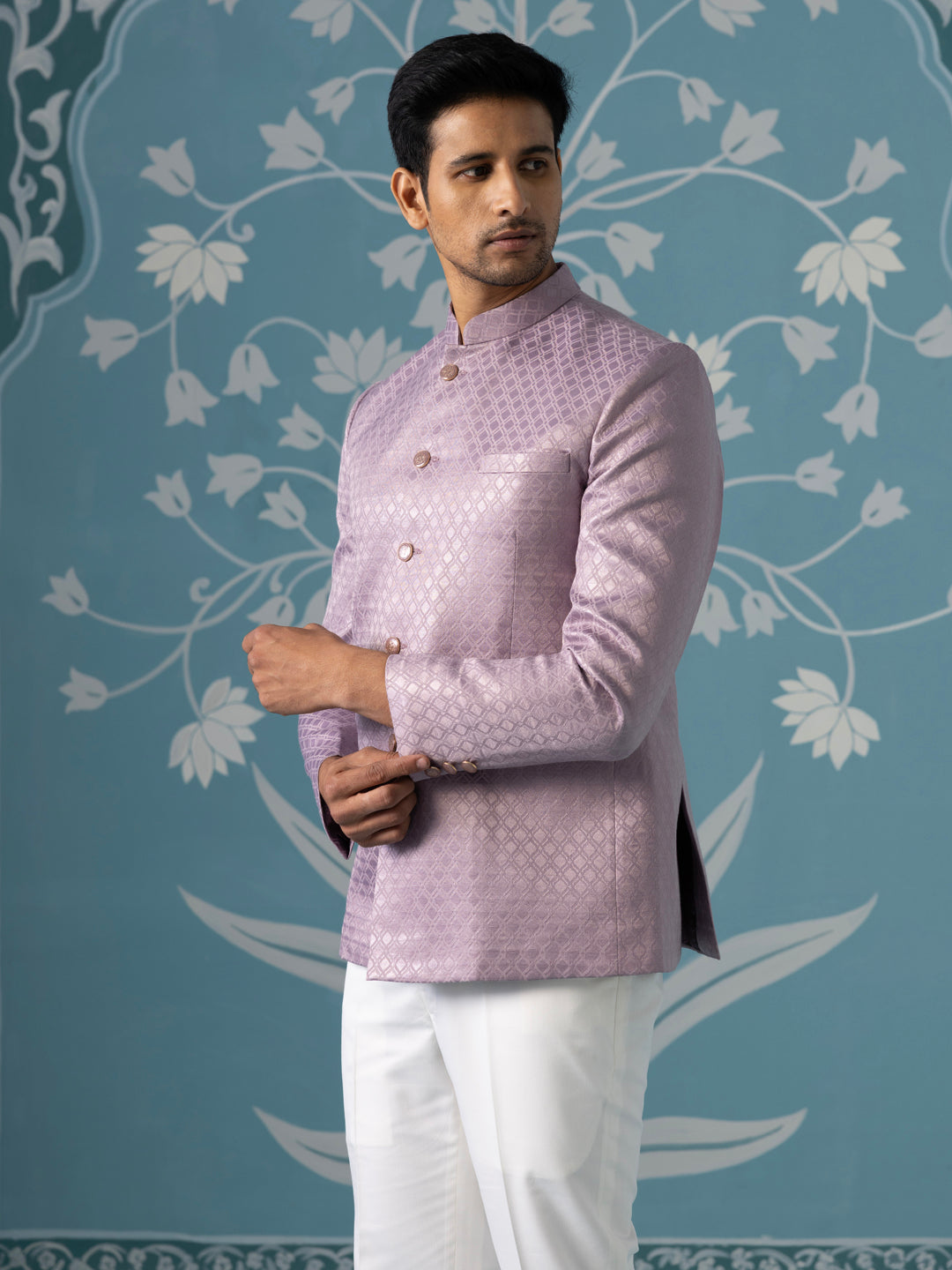 Lavender Textured Bandhgala Suit