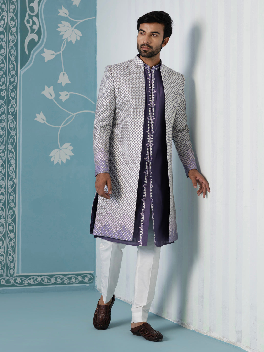 Gota Embroidery Ombre Style Layered Indowestern