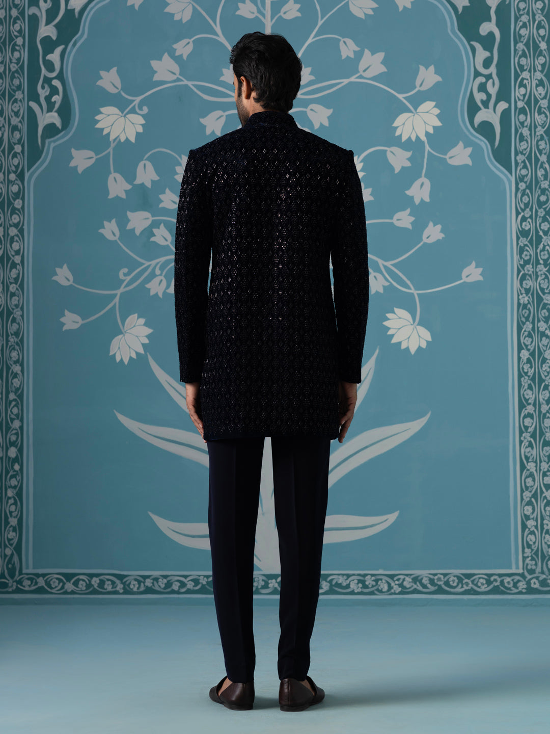 Blue Velvet Embroidered Short Indo Set