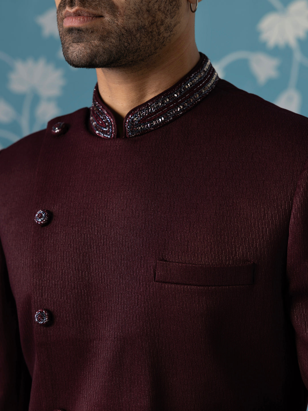 Maroon angrakha embroidered Indo set