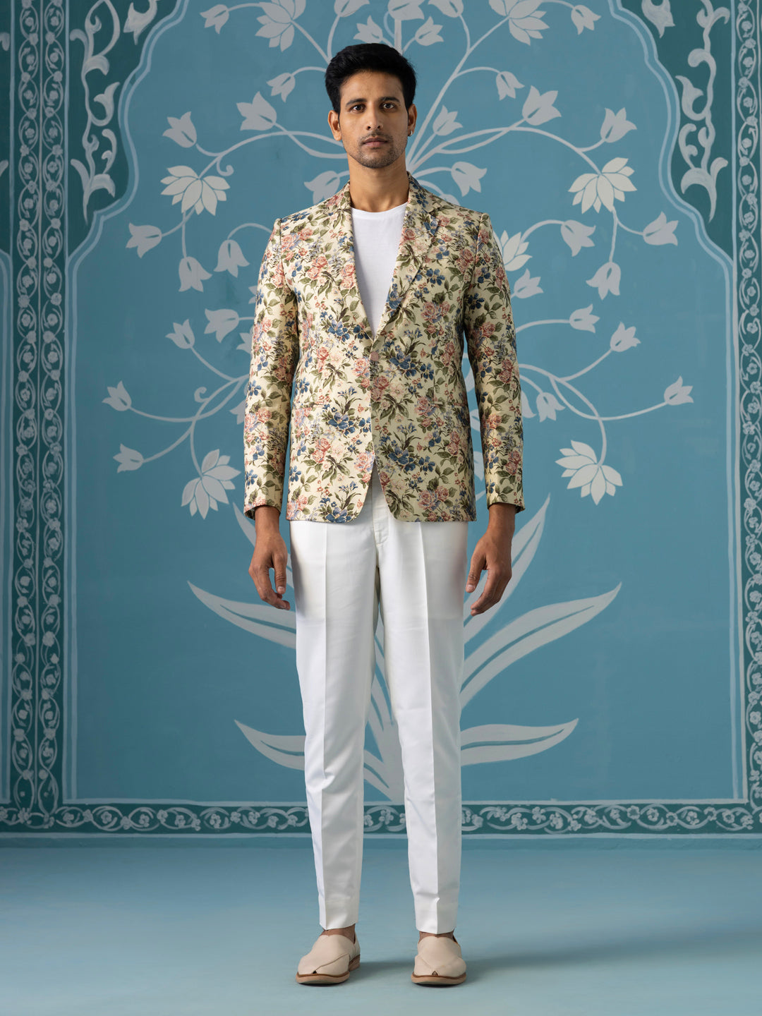 Beige Floral Printed Blazer Set