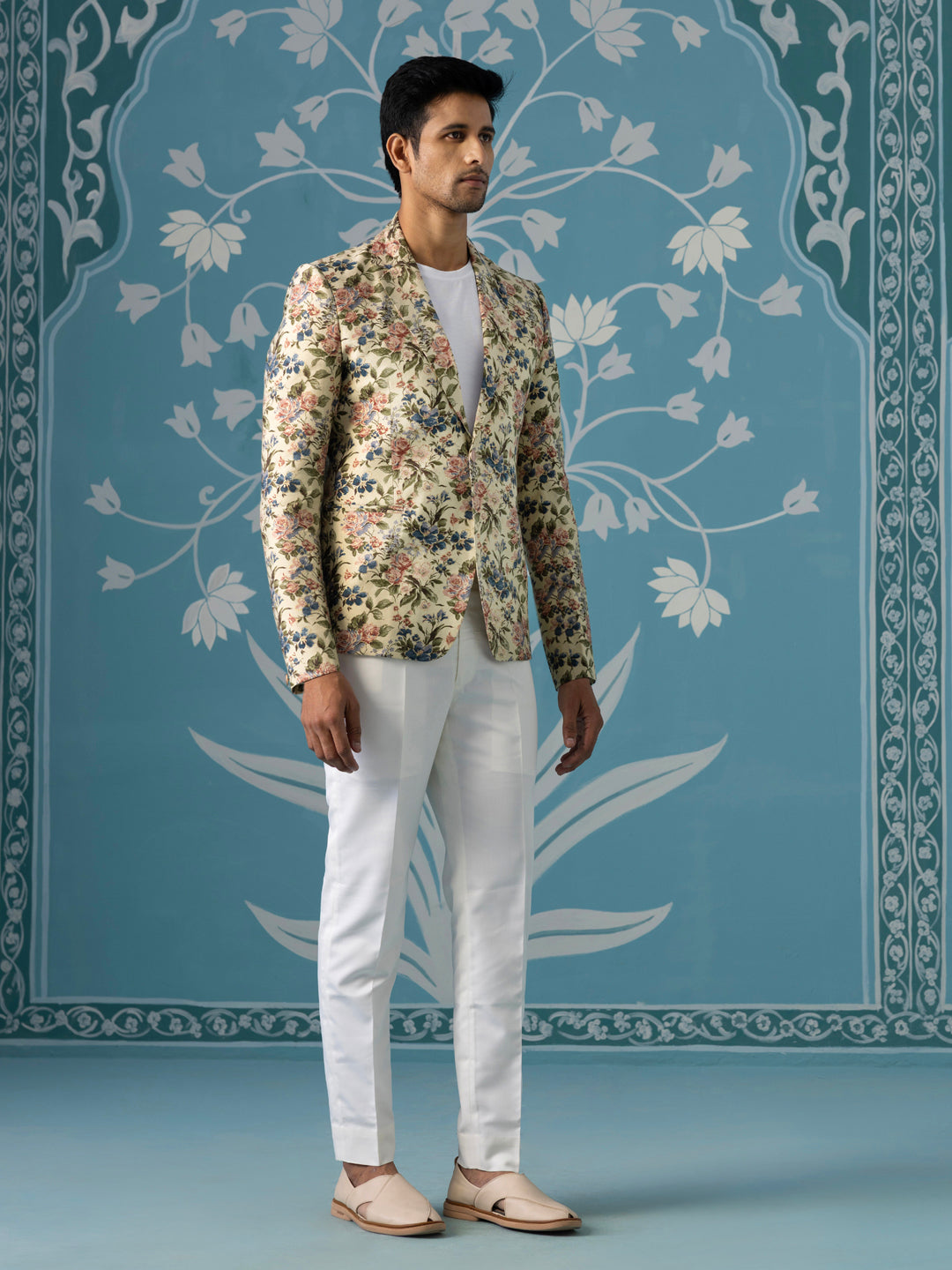 Beige Floral Printed Blazer Set