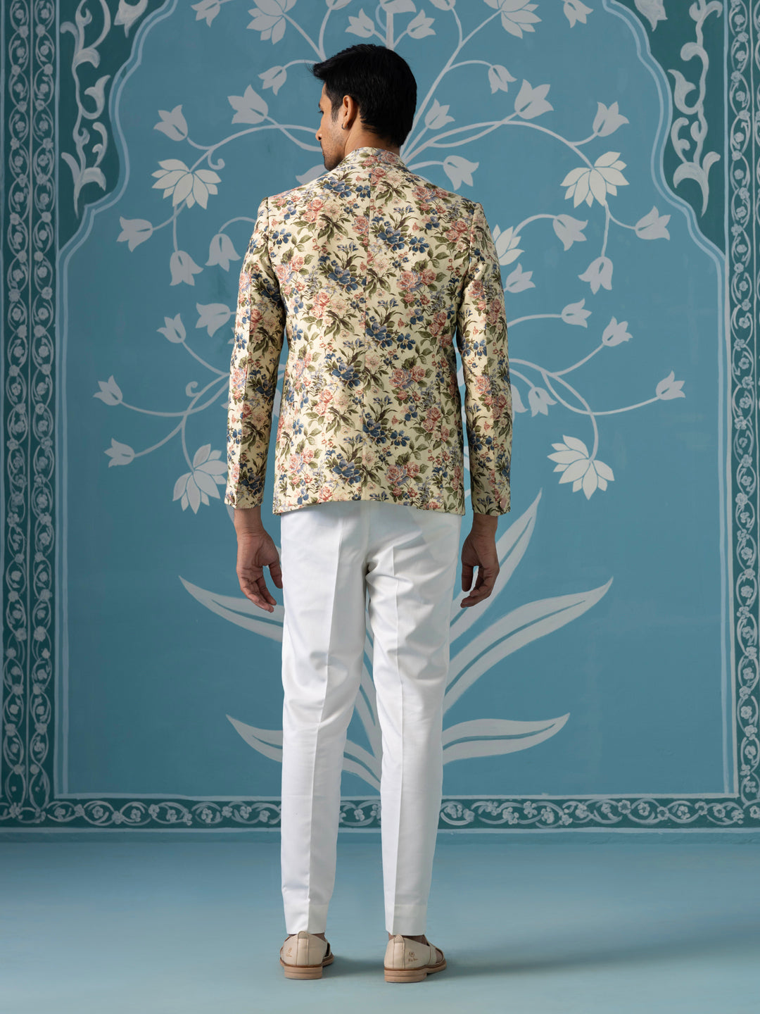 Beige Floral Printed Blazer Set