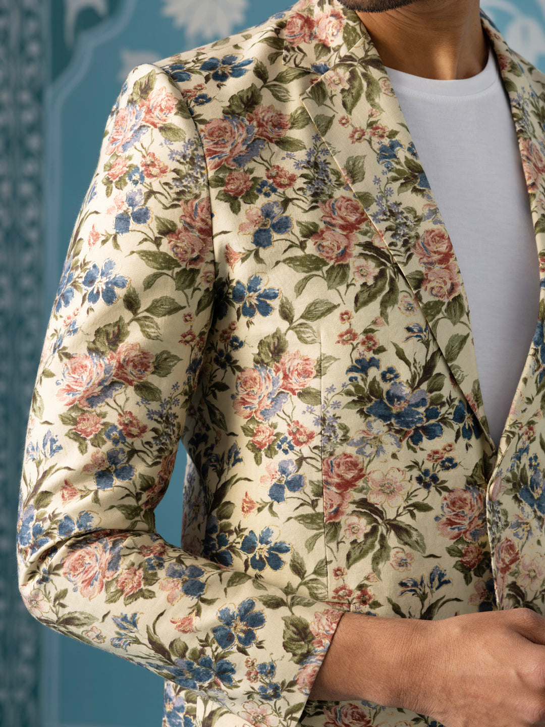 Beige Floral Printed Blazer Set
