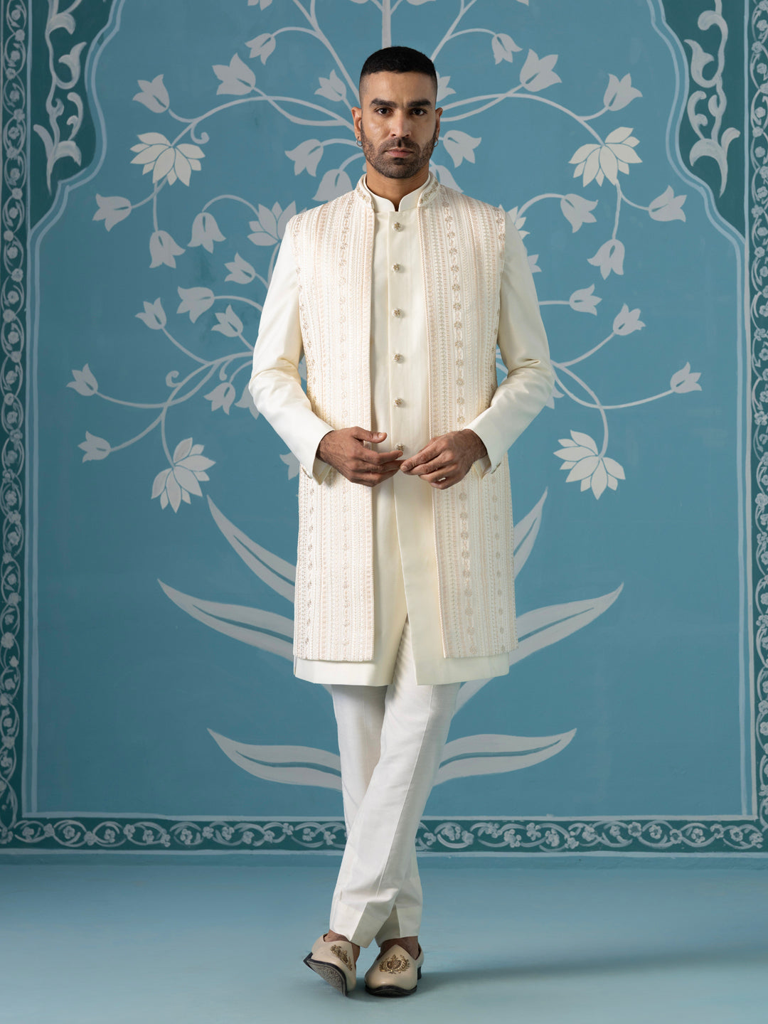 Semi-Style Sherwani with Long Bundi Set