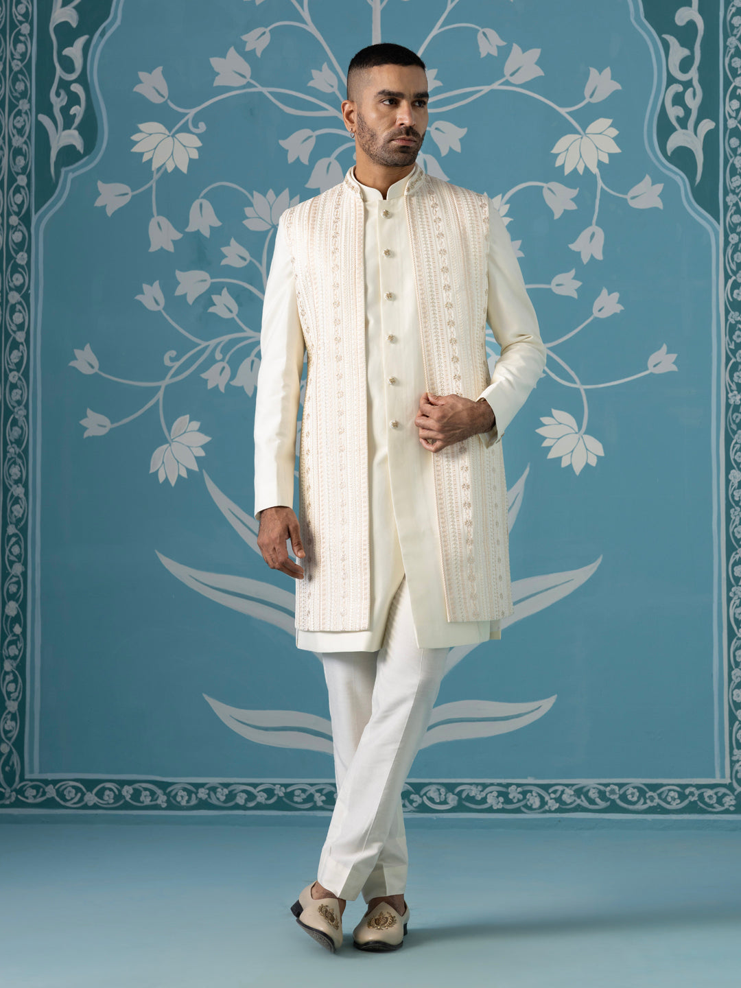 Semi-Style Sherwani with Long Bundi Set