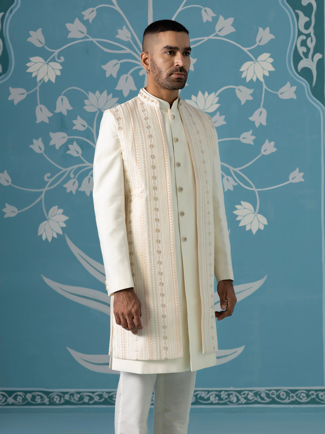 Semi-Style Sherwani with Long Bundi Set