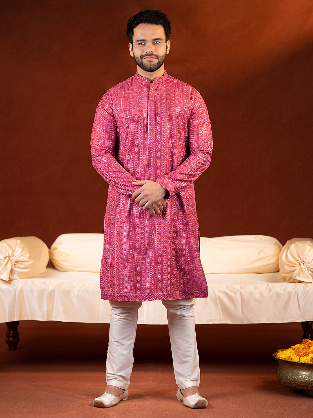 Pink Sequin Embroidered Kurta Set