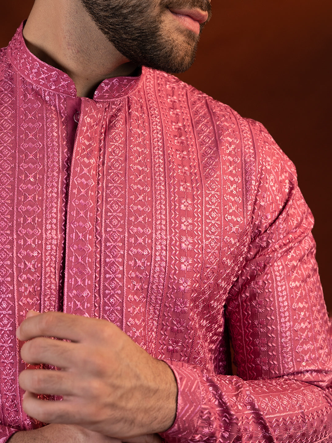 Pink Sequin Embroidered Kurta Set