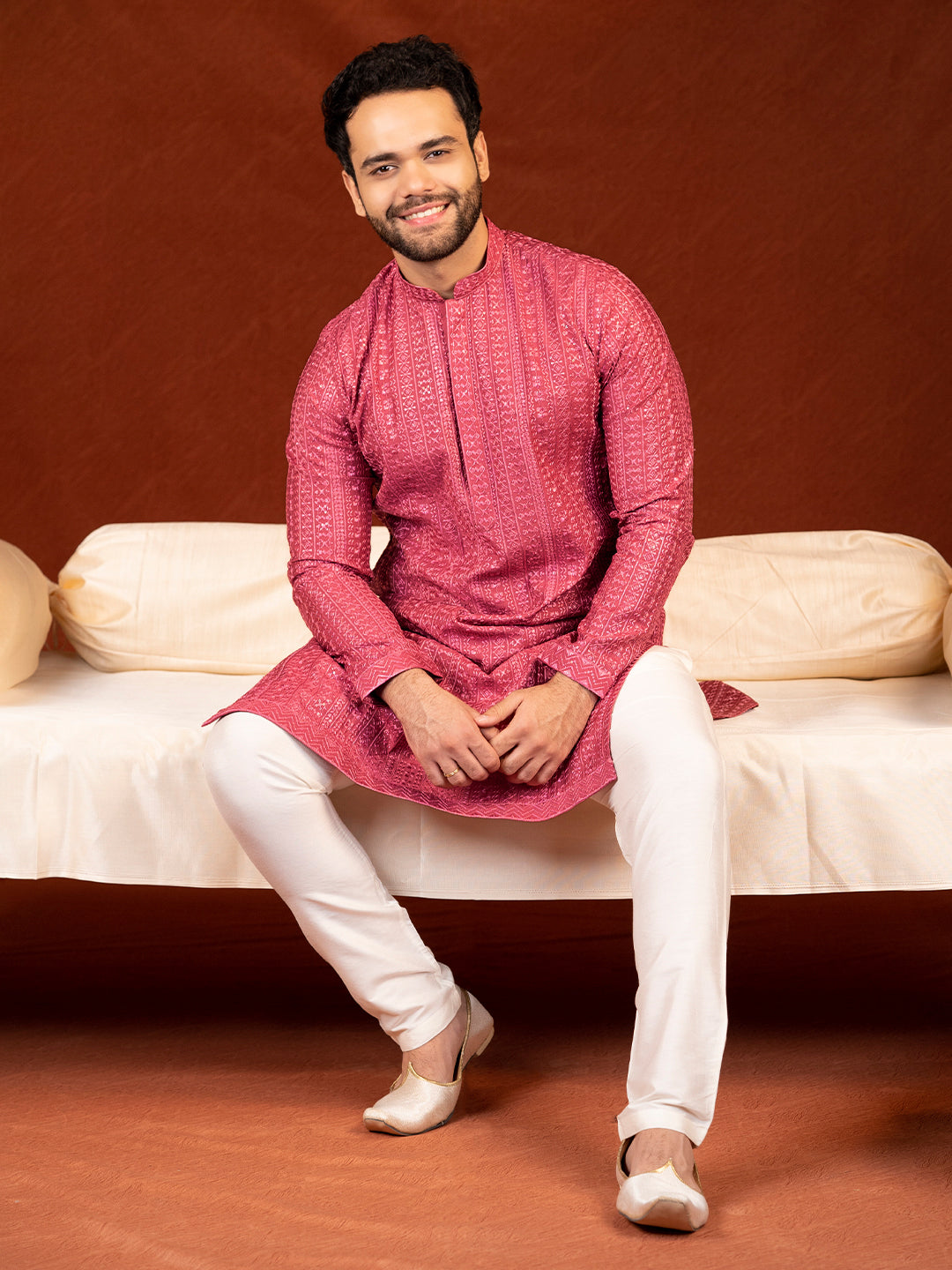 Pink Sequin Embroidered Kurta Set