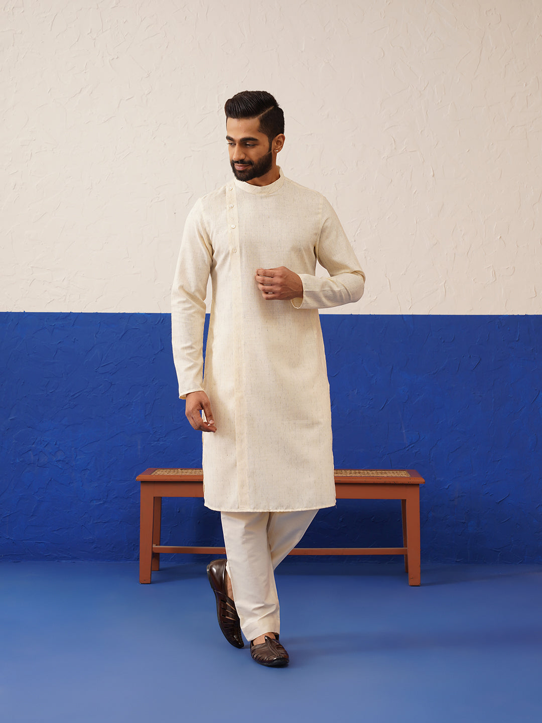 Beige Angrakha Kurta Set