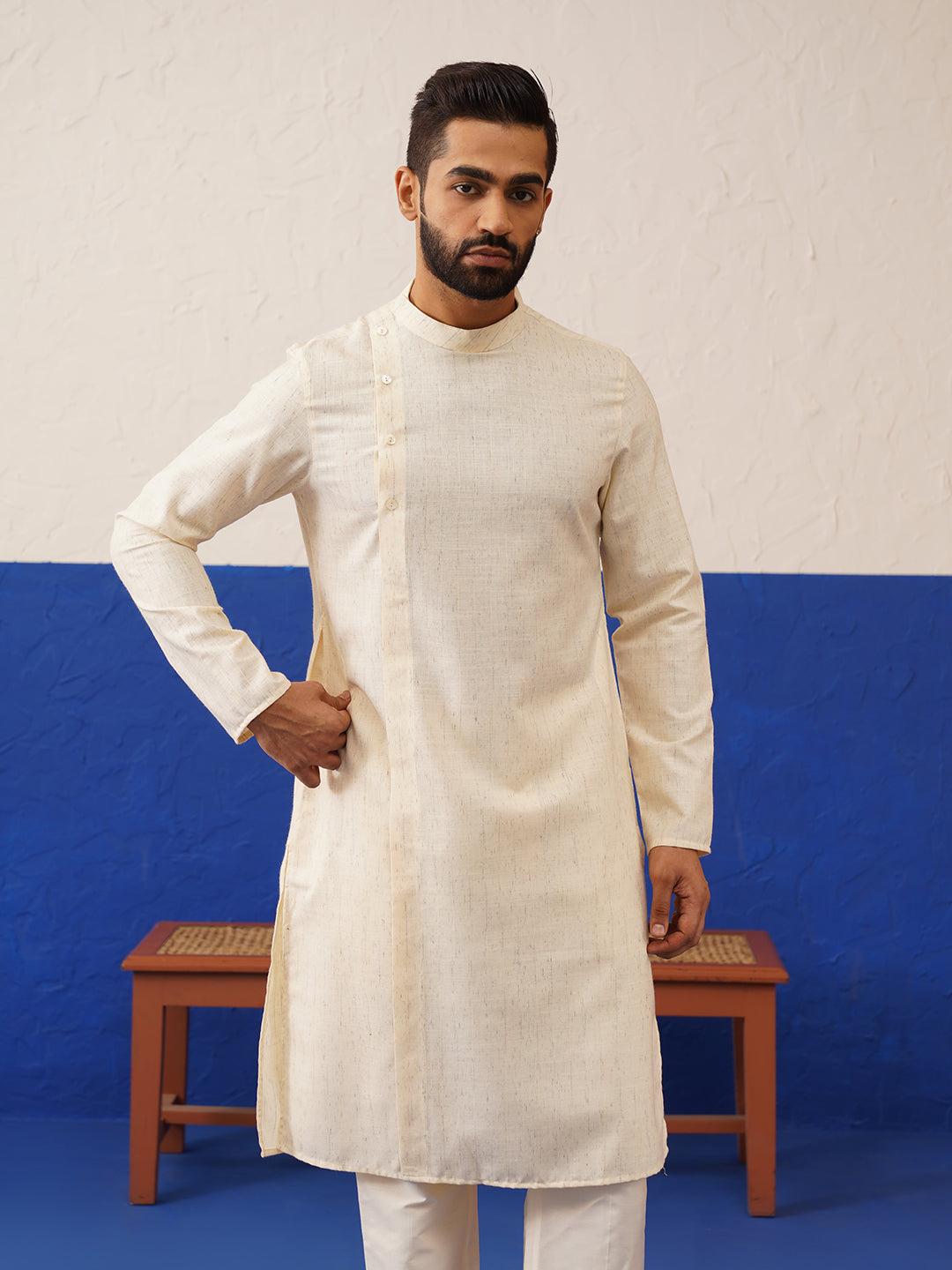 Beige Angrakha Kurta Set