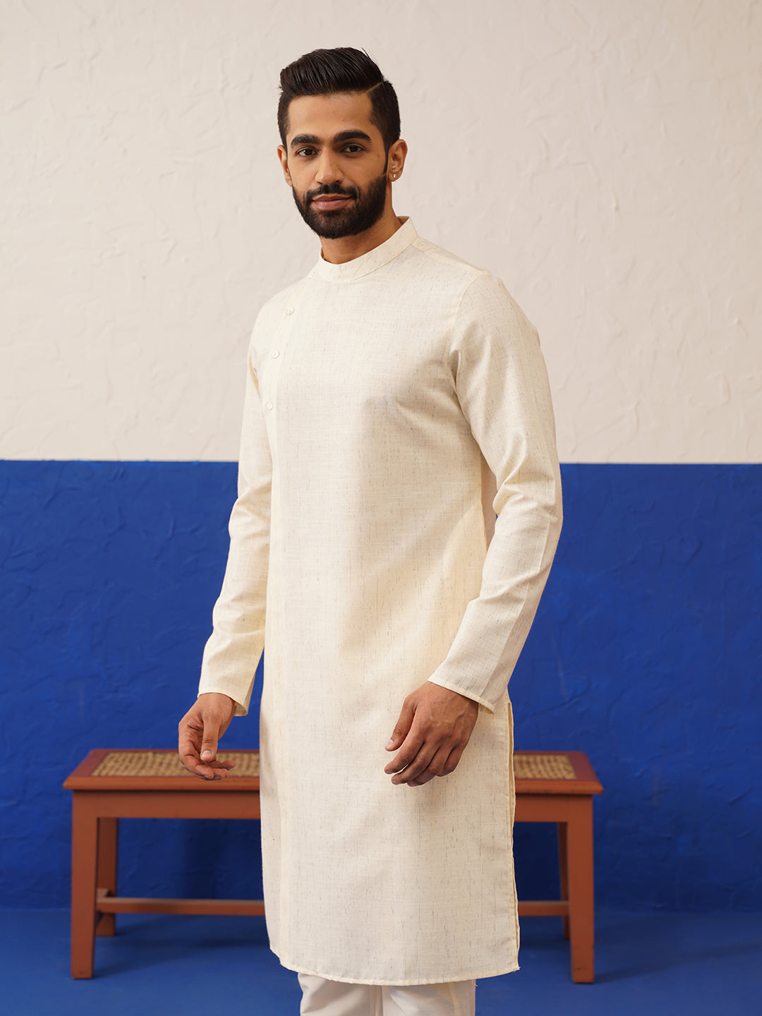 Beige Angrakha Kurta Set