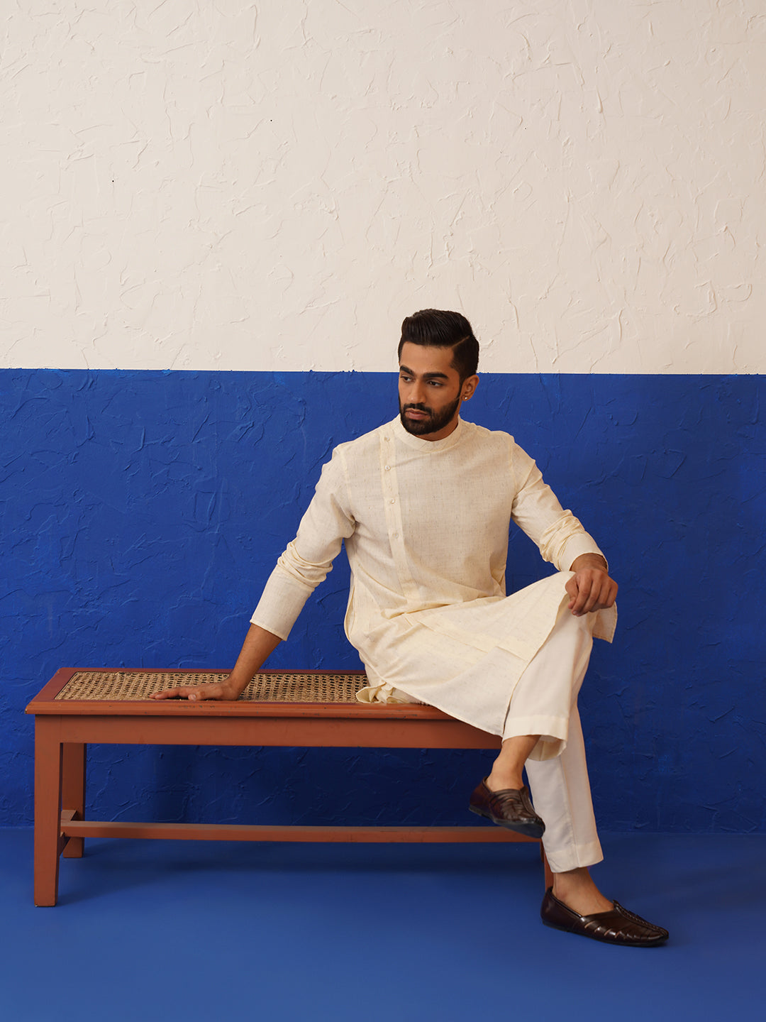 Beige Angrakha Kurta Set