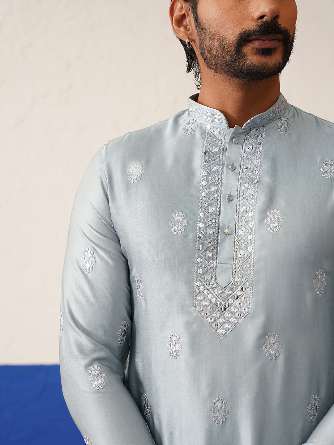 Grey Sequin Embroidered Ceremonial Kurta Set