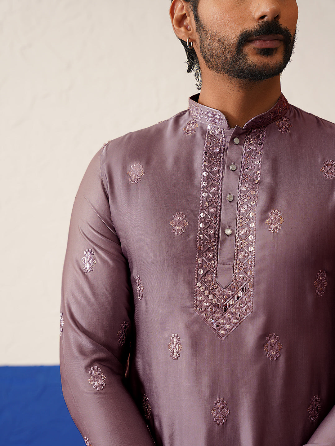 Brown Sequin Embroidered Ceremonial Kurta Set